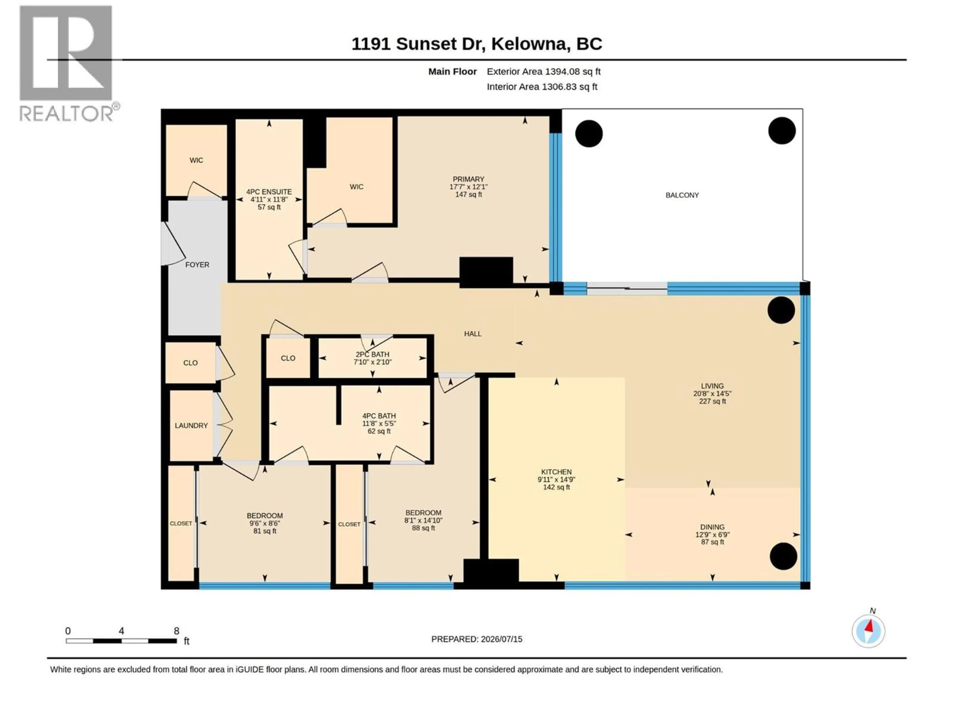 Floor plan for 1506 - 1191 SUNSET DRIVE, Kelowna British Columbia V1Y0J4