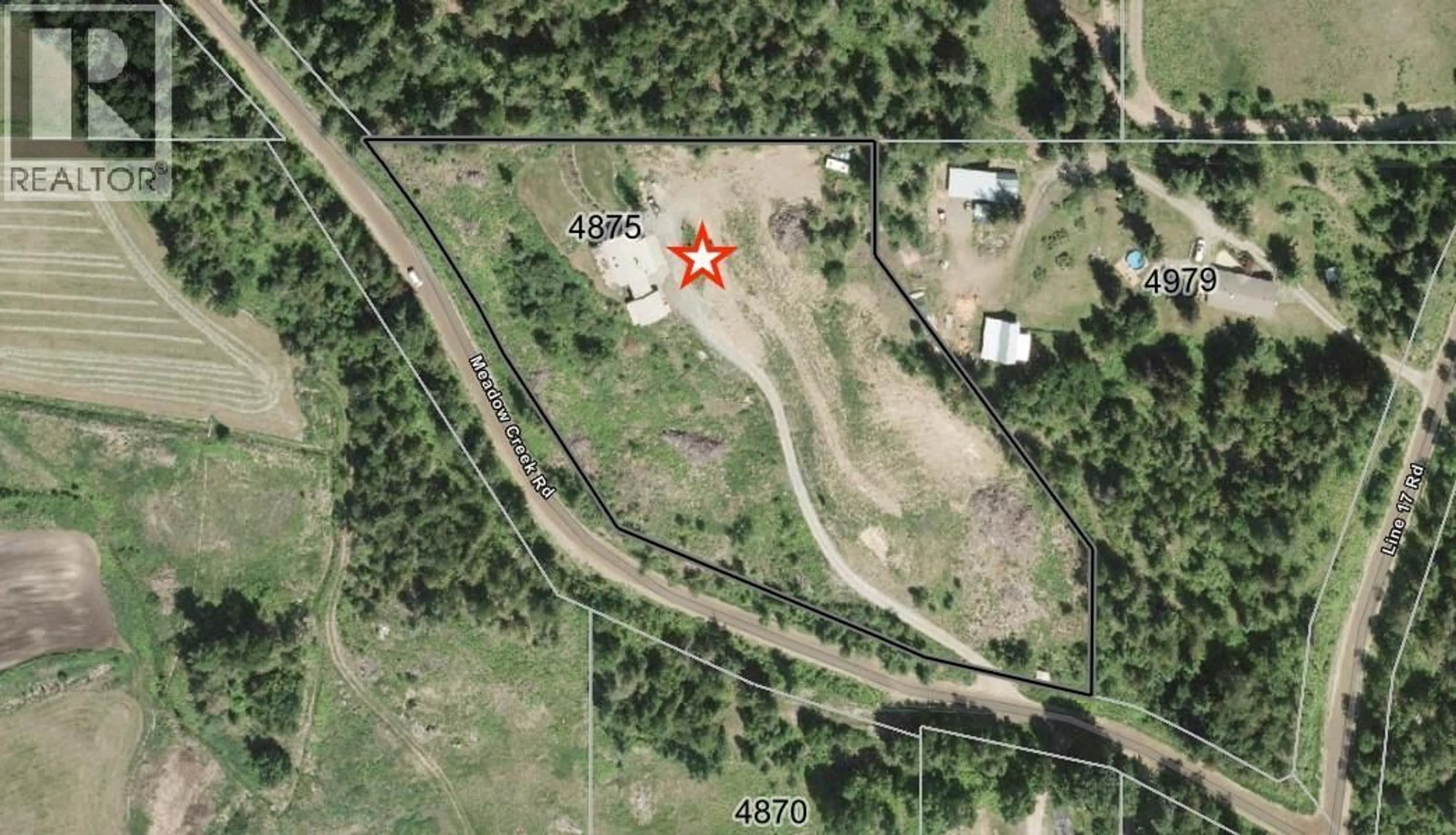 A pic from outside/outdoor area/front of a property/back of a property/a pic from drone, street for 4875 MEADOW CREEK ROAD, Celista British Columbia V0E1M6