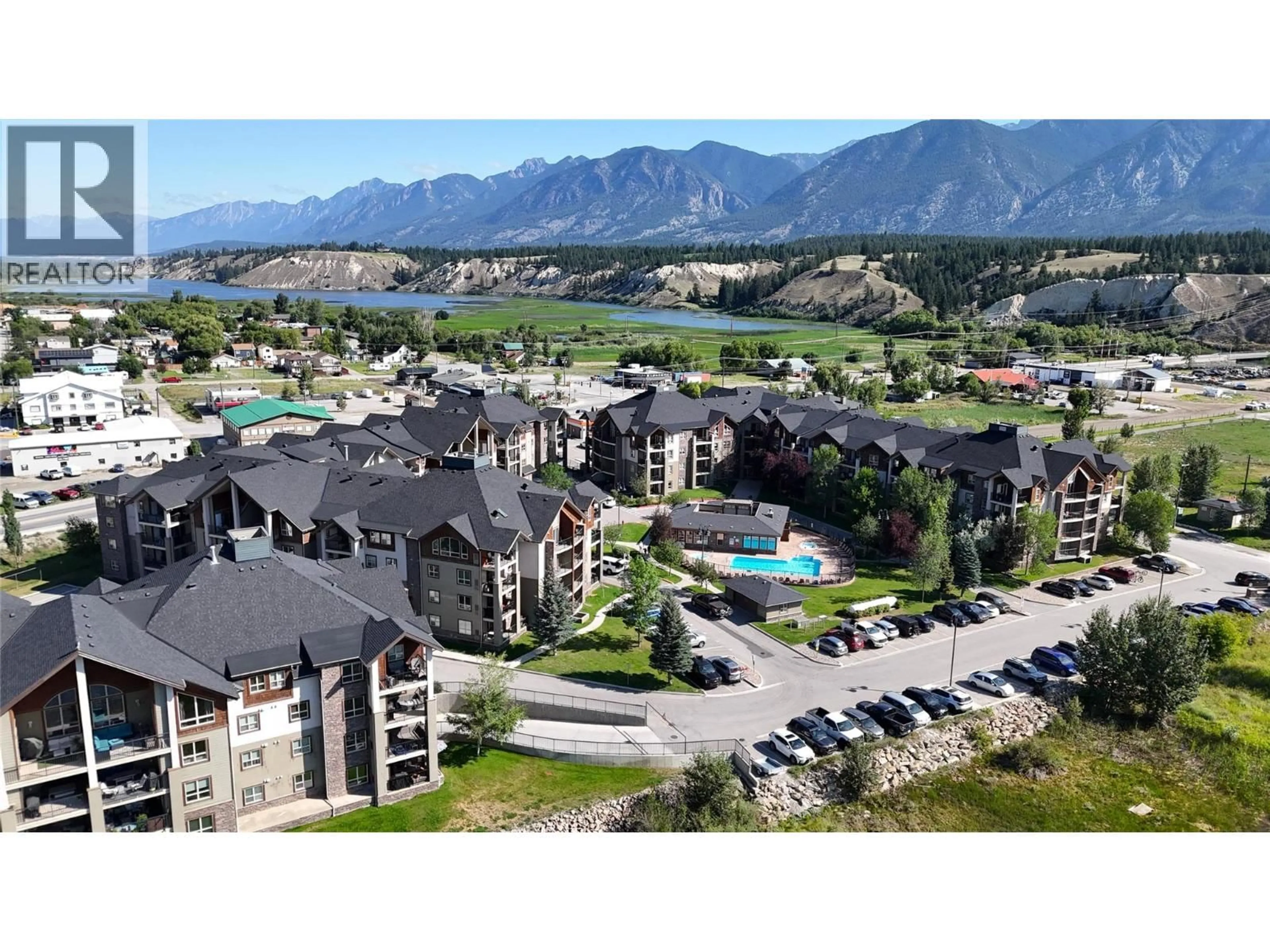 A pic from outside/outdoor area/front of a property/back of a property/a pic from drone, mountain view for 1403 - 205 THIRD AVENUE, Invermere British Columbia V0A1K7