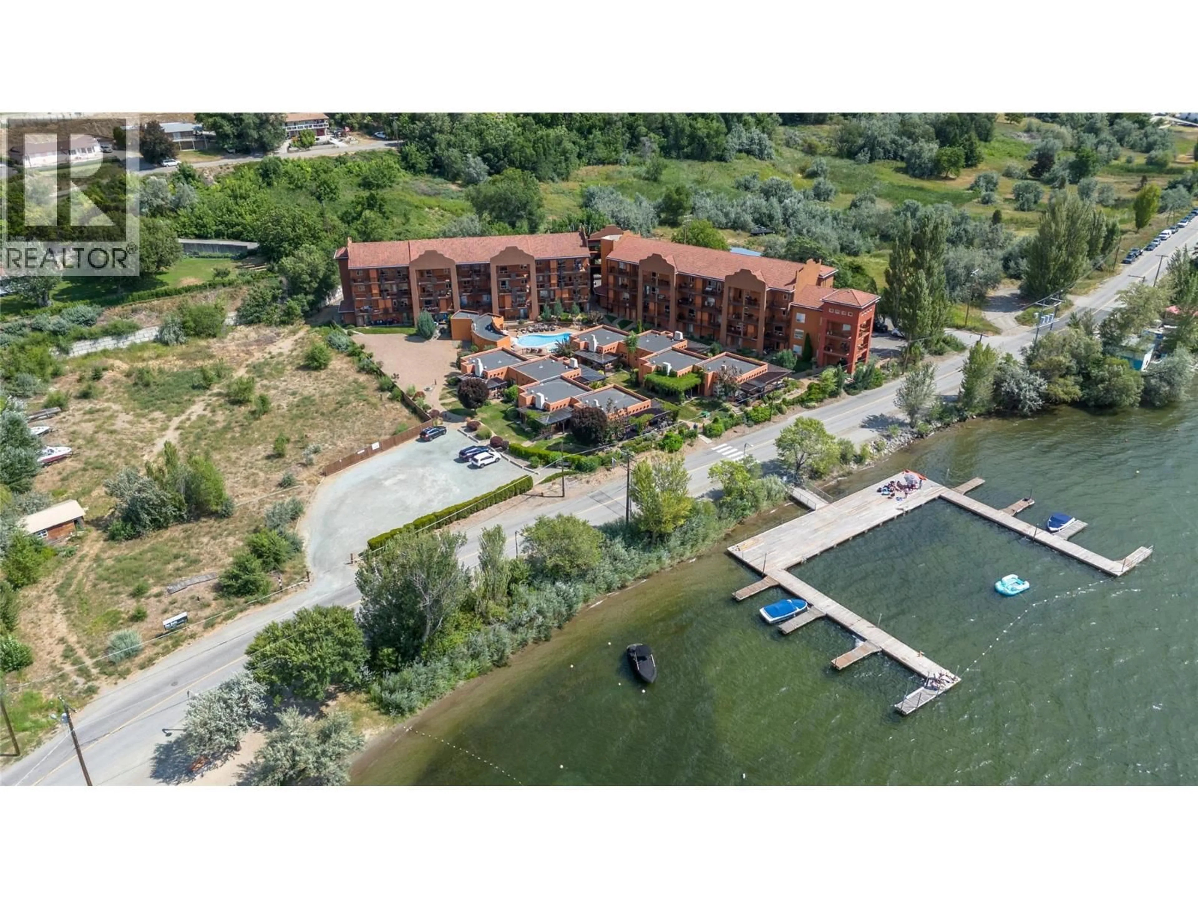 A pic from outside/outdoor area/front of a property/back of a property/a pic from drone, water/lake/river/ocean view for 5 - 4300 44TH AVENUE, Osoyoos British Columbia V0H1V6