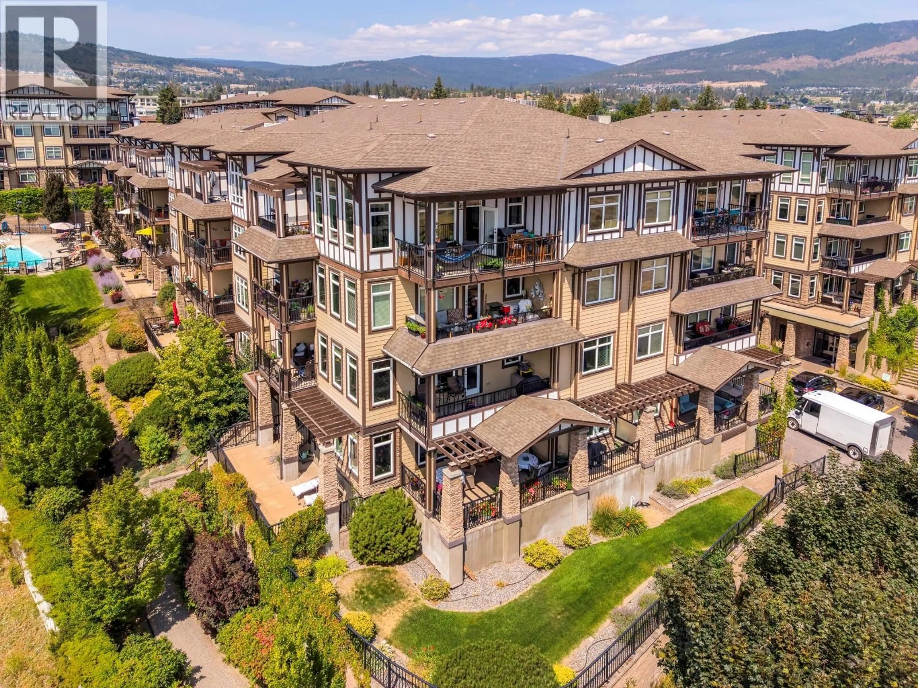 A pic from outside/outdoor area/front of a property/back of a property/a pic from drone, mountain view for 4114 - 3842 OLD OKANAGAN HIGHWAY, West Kelowna British Columbia V4T3G7