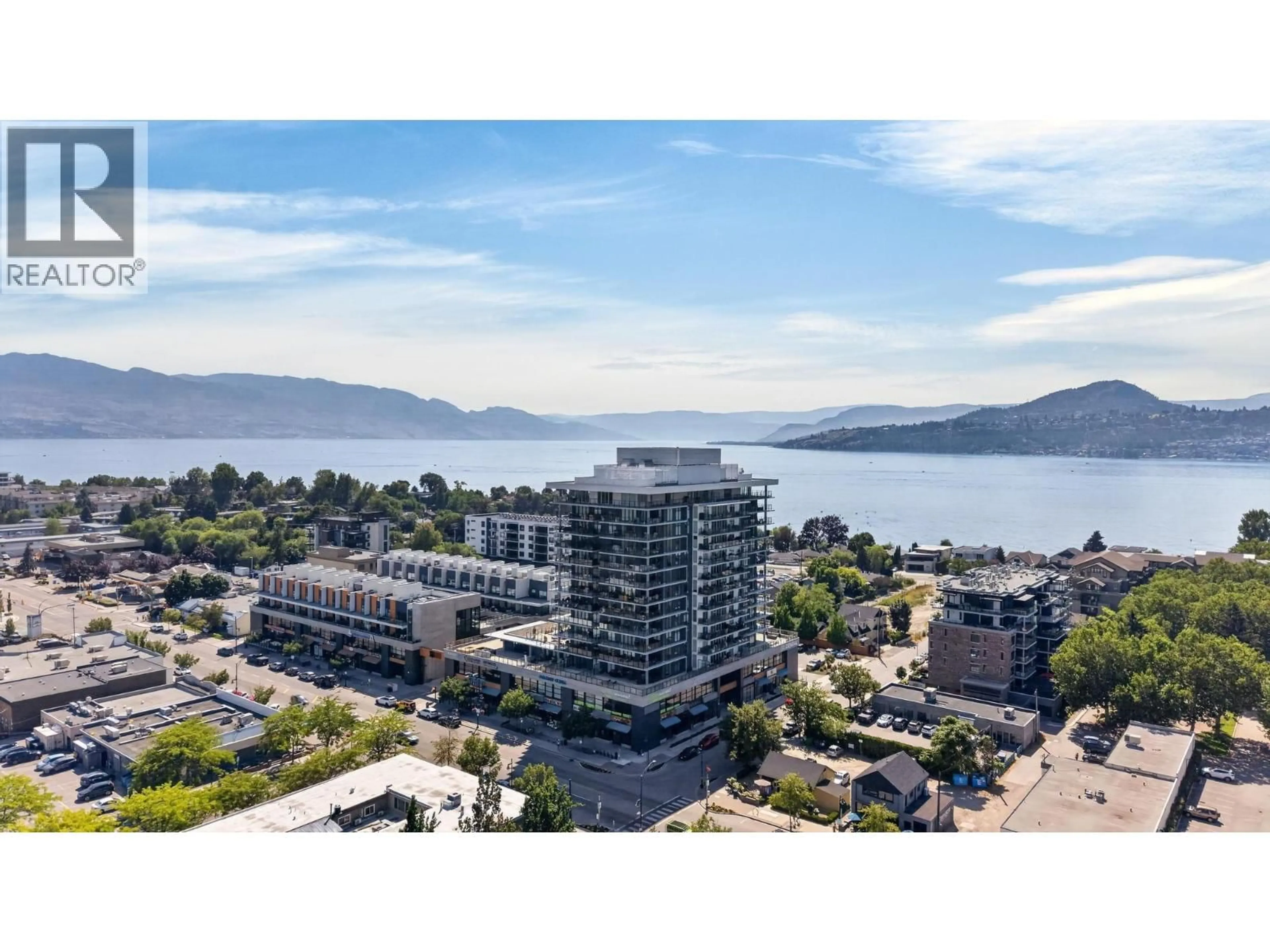 A pic from outside/outdoor area/front of a property/back of a property/a pic from drone, water/lake/river/ocean view for 1102 - 485 GROVES AVENUE, Kelowna British Columbia V1Y0C1