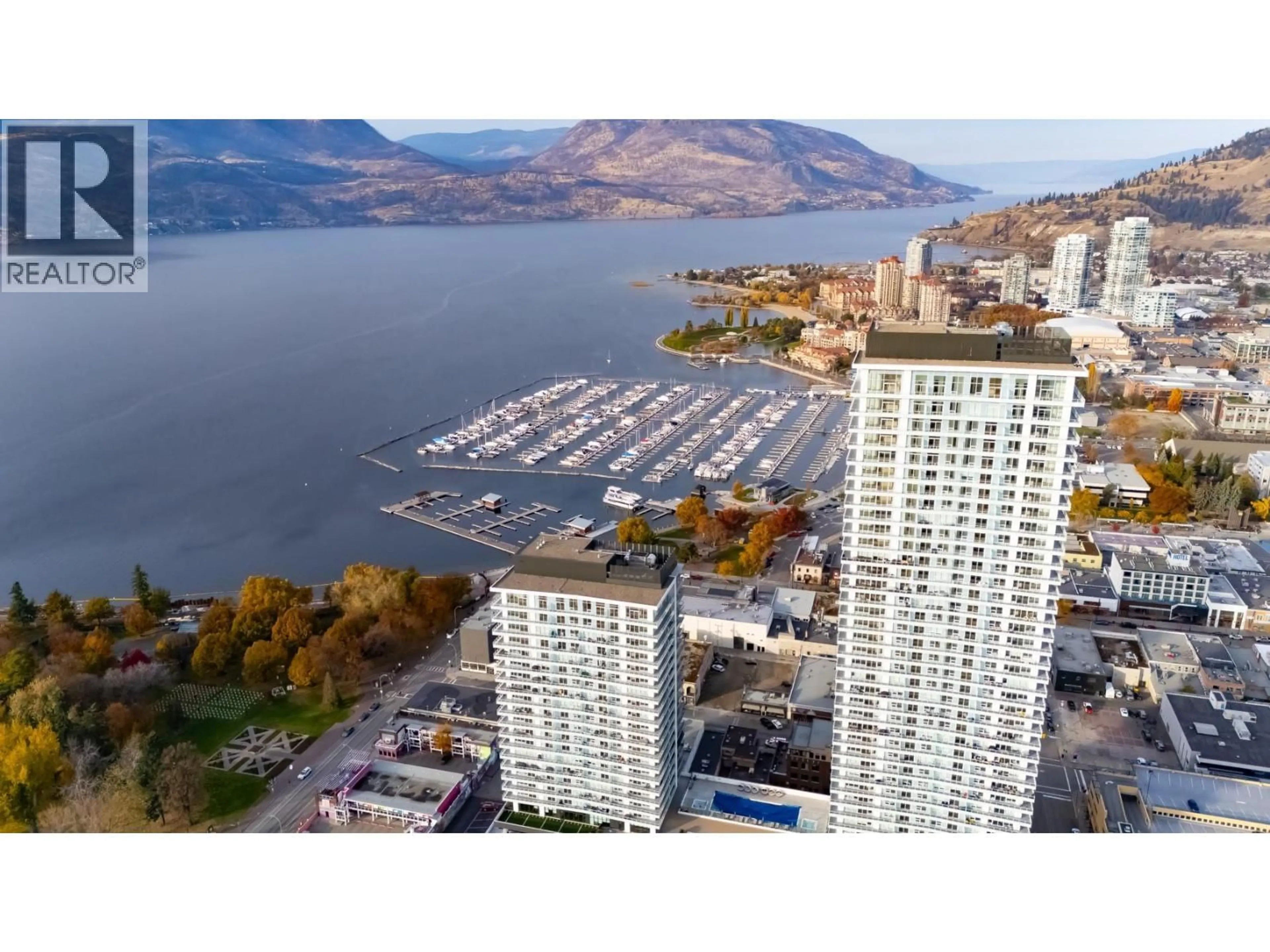 A pic from outside/outdoor area/front of a property/back of a property/a pic from drone, water/lake/river/ocean view for 3408 - 1626 WATER STREET, Kelowna British Columbia V1Y1J9