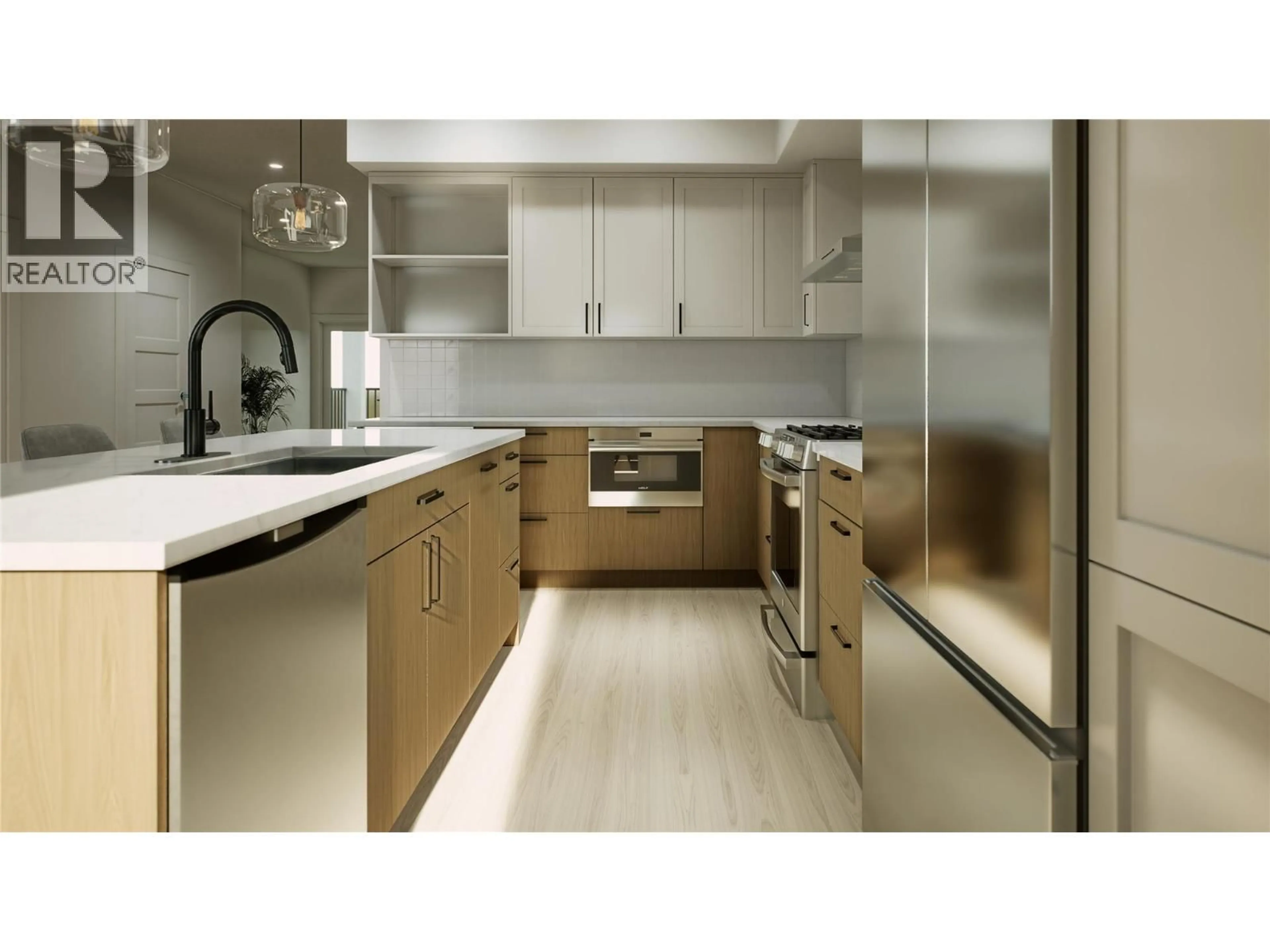 Contemporary kitchen, wood/laminate floor for 502 - 800 RIVERSIDE WAY, Fernie British Columbia V0B1M7