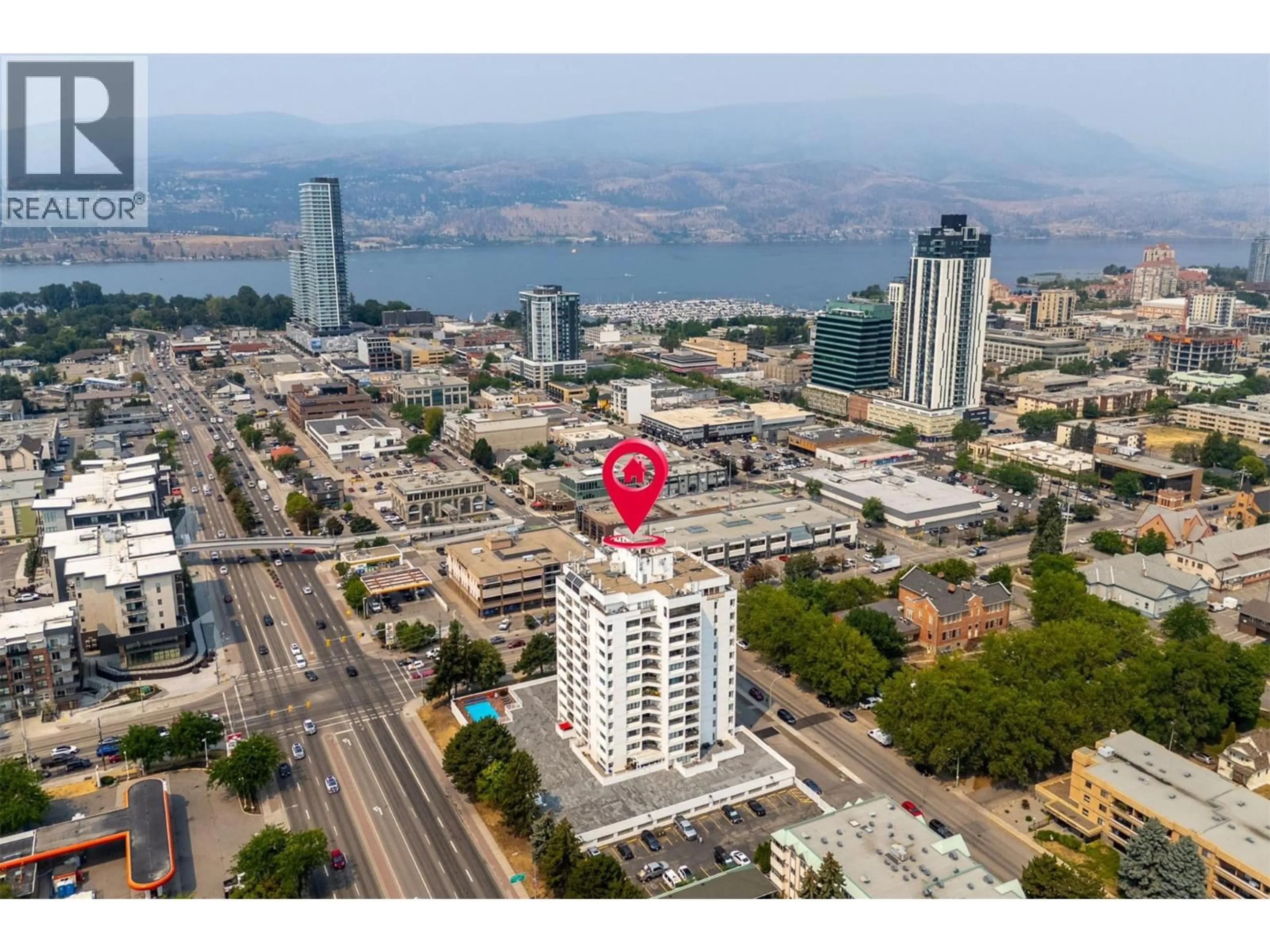 A pic from outside/outdoor area/front of a property/back of a property/a pic from drone, city buildings view from balcony for 1205 - 737 LEON AVENUE, Kelowna British Columbia V1Y8L6