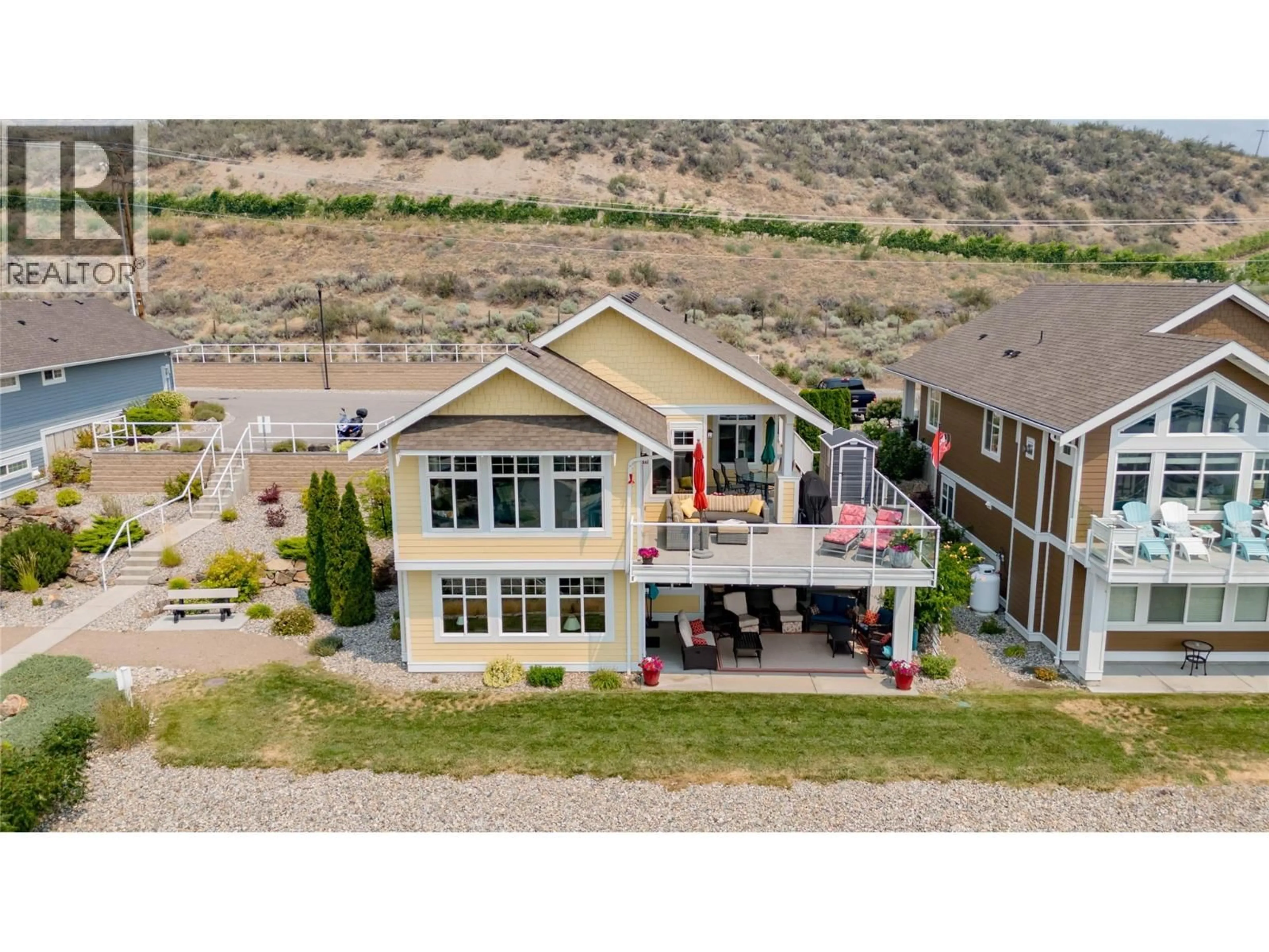 A pic from outside/outdoor area/front of a property/back of a property/a pic from drone, water/lake/river/ocean view for 279 - 2450 RADIO TOWER ROAD, Oliver British Columbia V0H1T1