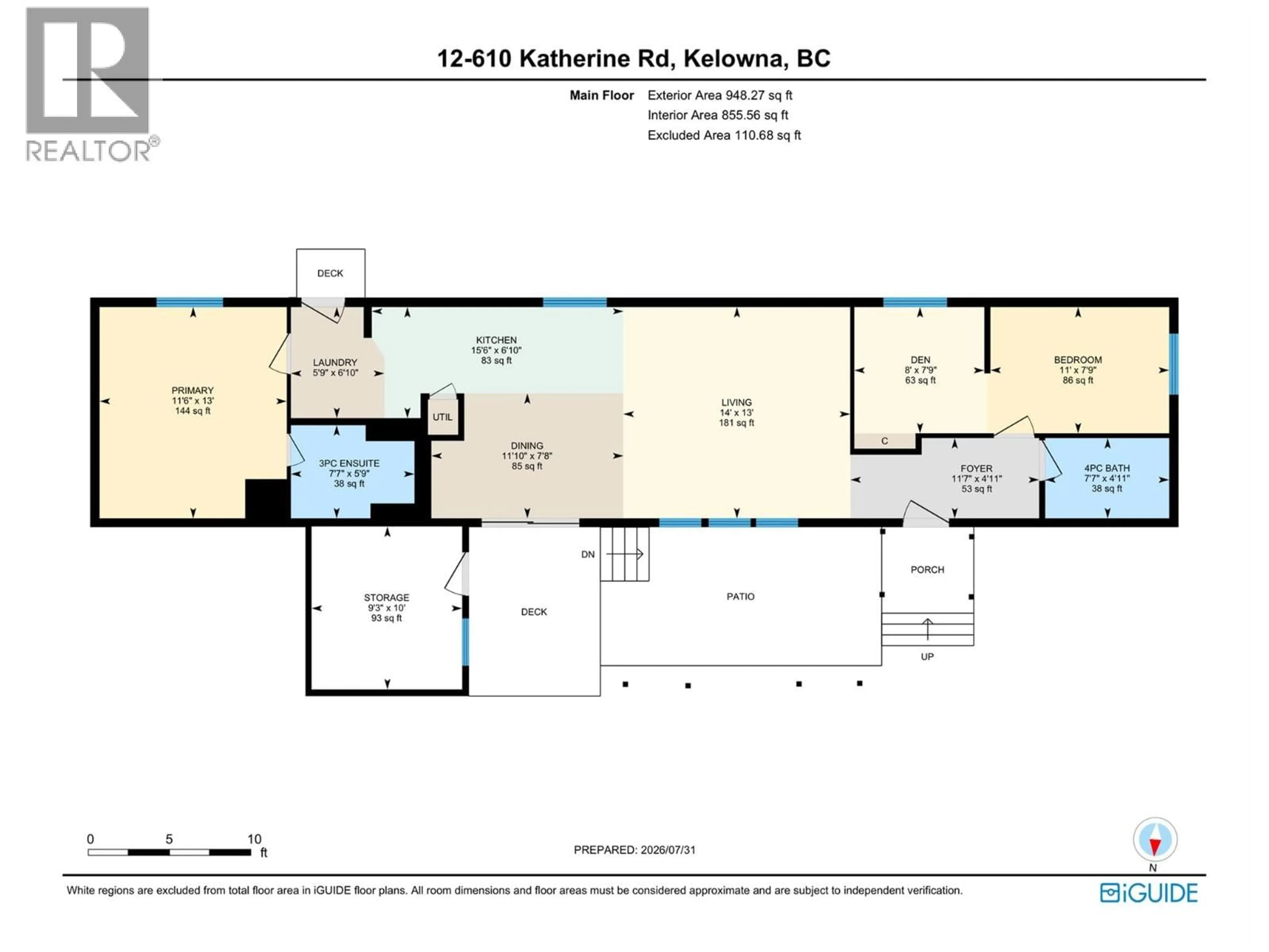 Floor plan for 12 - 610 KATHERINE ROAD, Kelowna British Columbia V1Z3G2