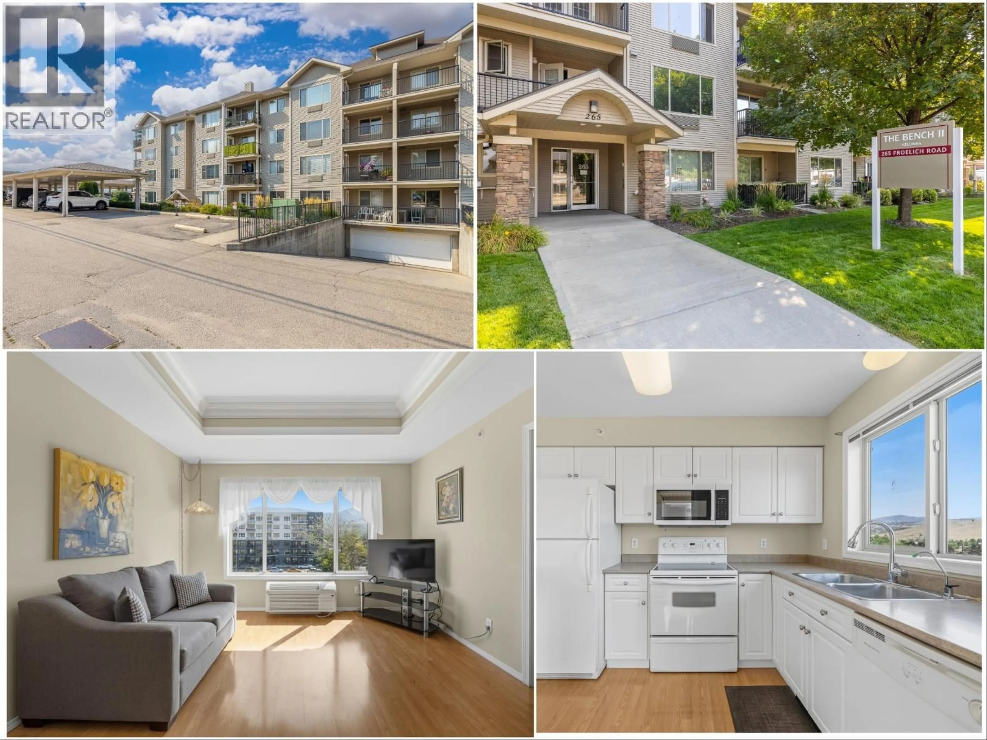 A pic from outside/outdoor area/front of a property/back of a property/a pic from drone, water/lake/river/ocean view for 401 - 265 FROELICH ROAD, Kelowna British Columbia V1X3M6