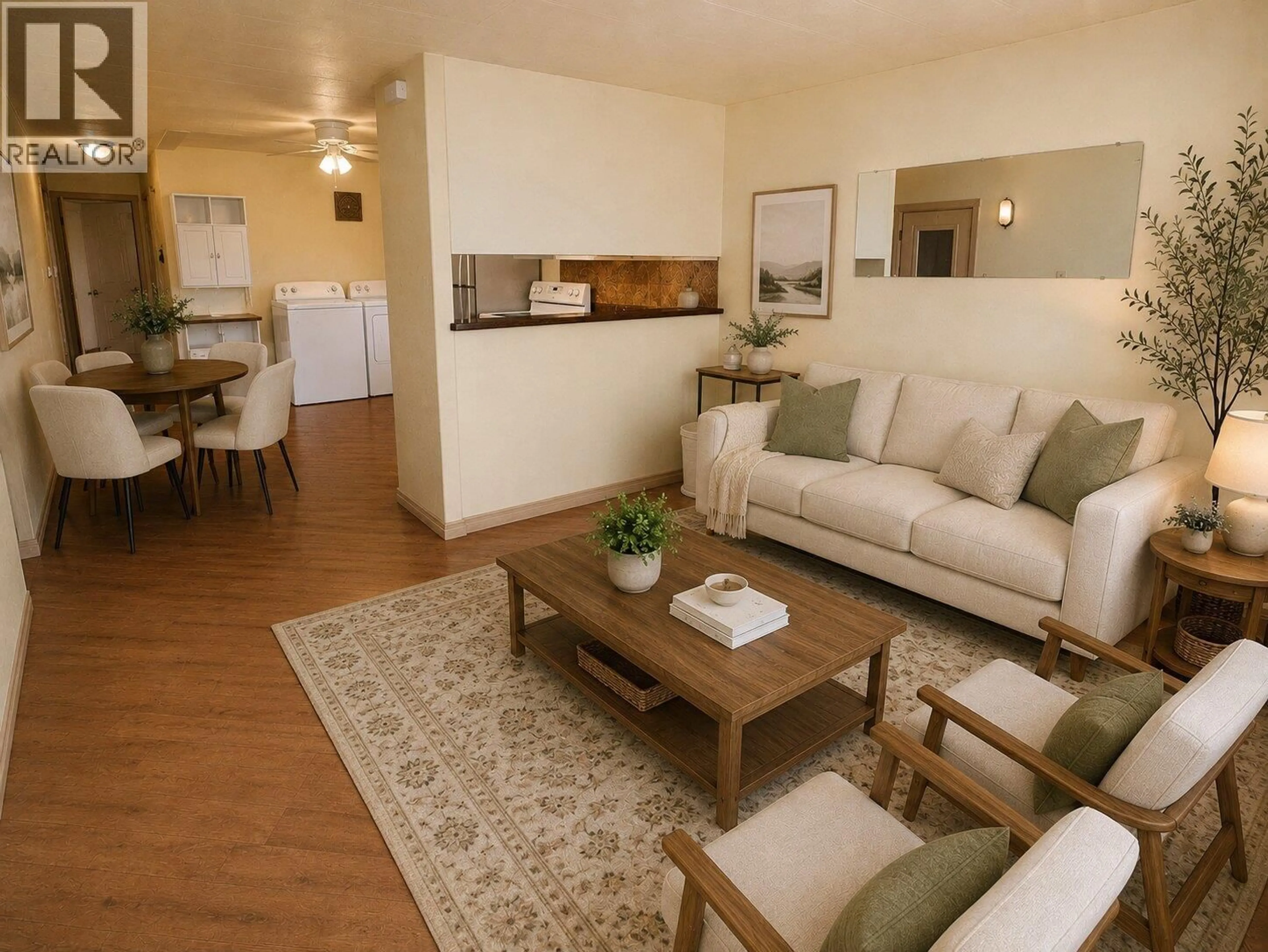 Living room with furniture, wood/laminate floor for 96 - 3245 PARIS STREET, Penticton British Columbia V2A3T9