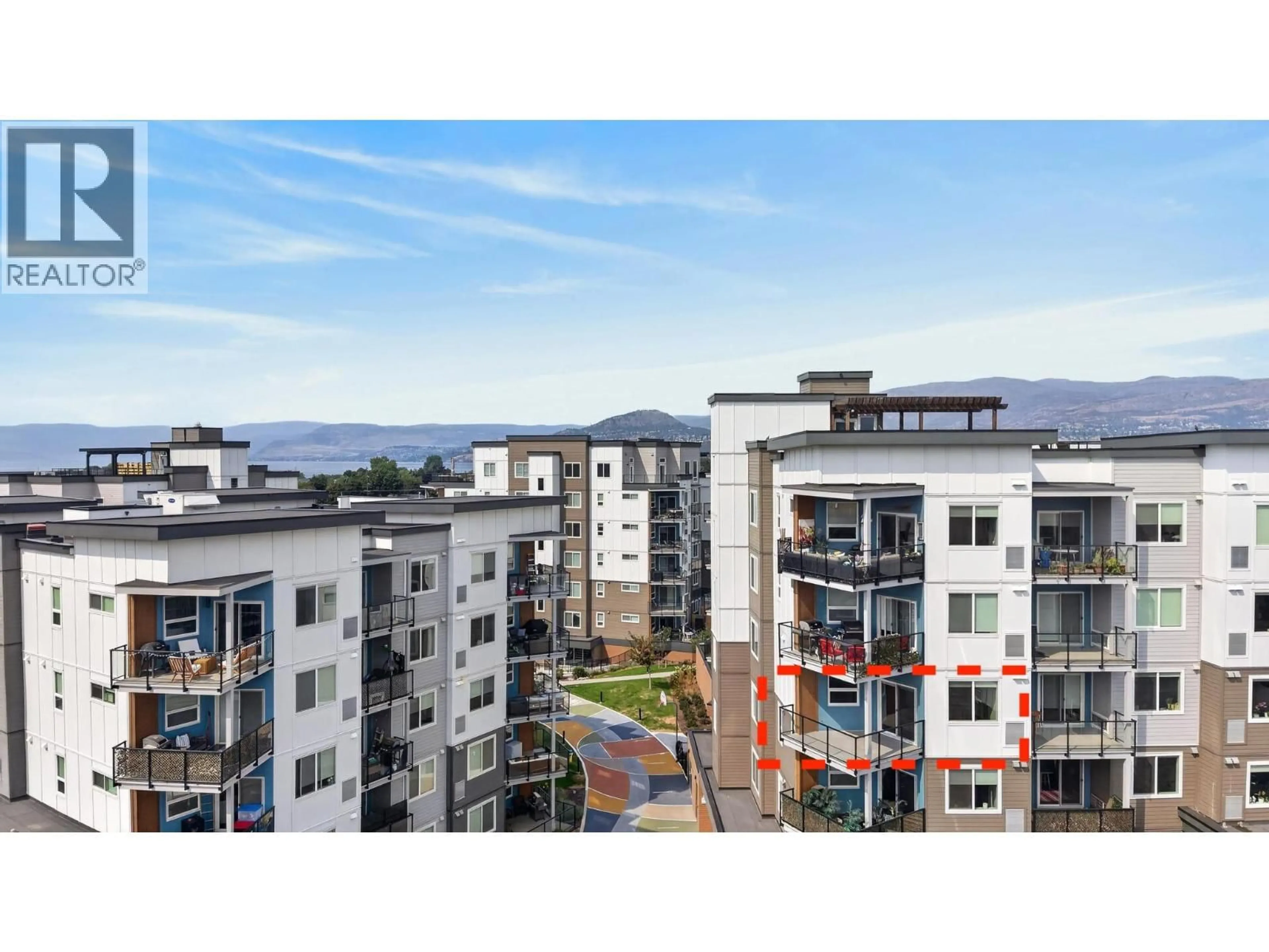 A pic from outside/outdoor area/front of a property/back of a property/a pic from drone, city buildings view from balcony for 401 - 3630 MISSION SPRINGS DRIVE, Kelowna British Columbia V1W0B2
