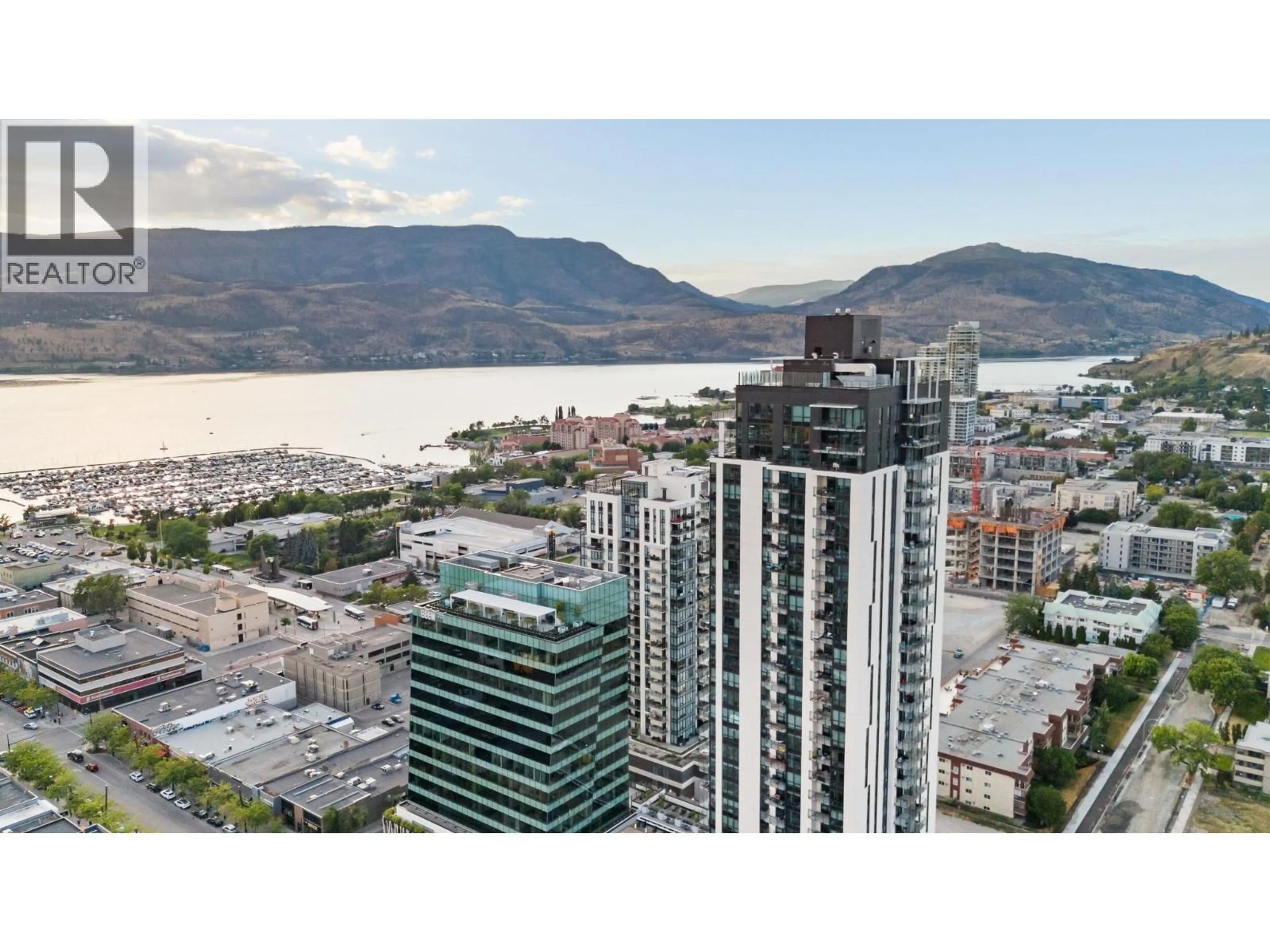 A pic from outside/outdoor area/front of a property/back of a property/a pic from drone, city buildings view from balcony for 3202 - 1488 BERTRAM STREET, Kelowna British Columbia V1Y0M6