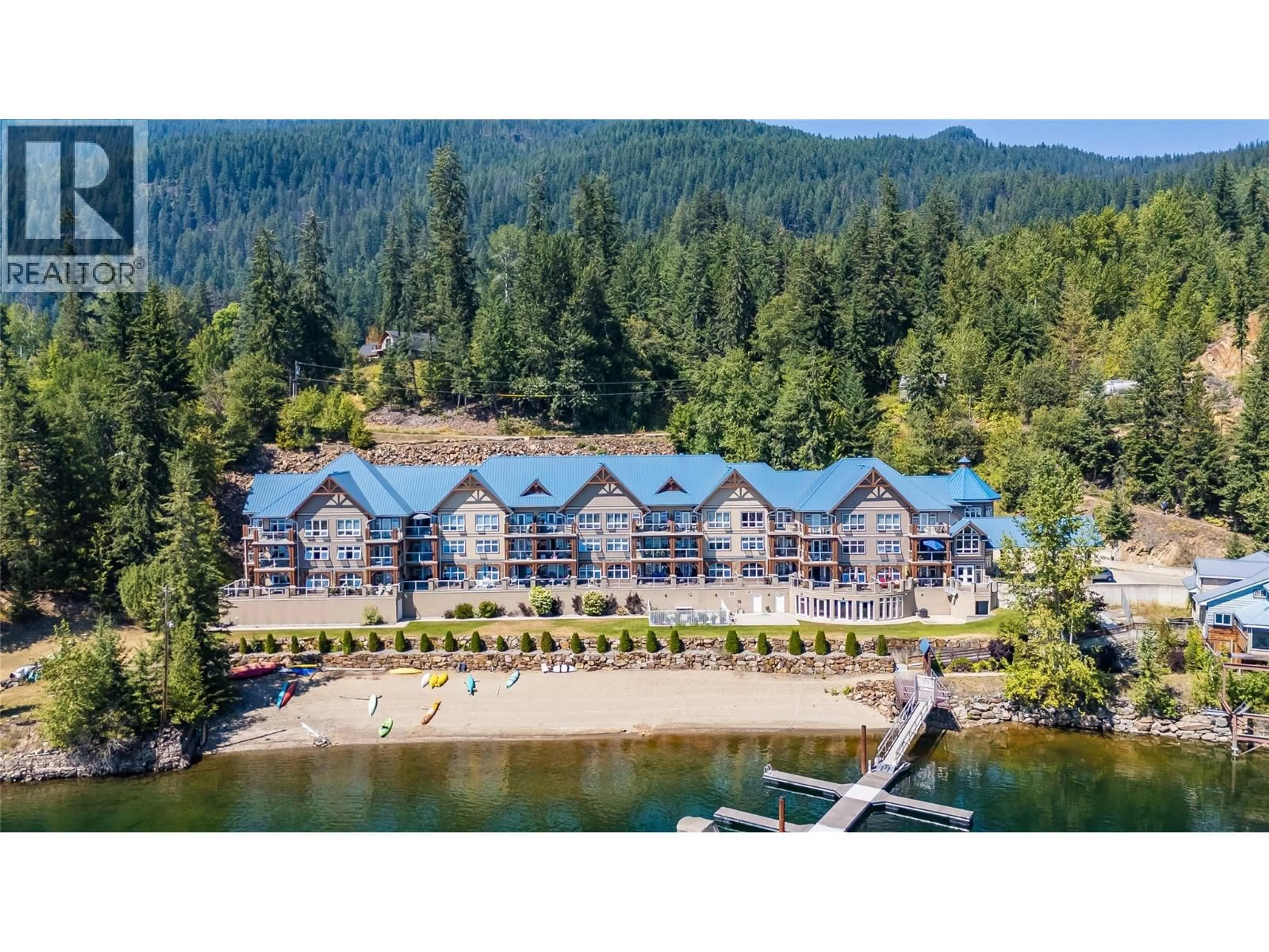 A pic from outside/outdoor area/front of a property/back of a property/a pic from drone, water/lake/river/ocean view for 209 - 550 RAINBOW DRIVE, Kaslo British Columbia V0G1M0