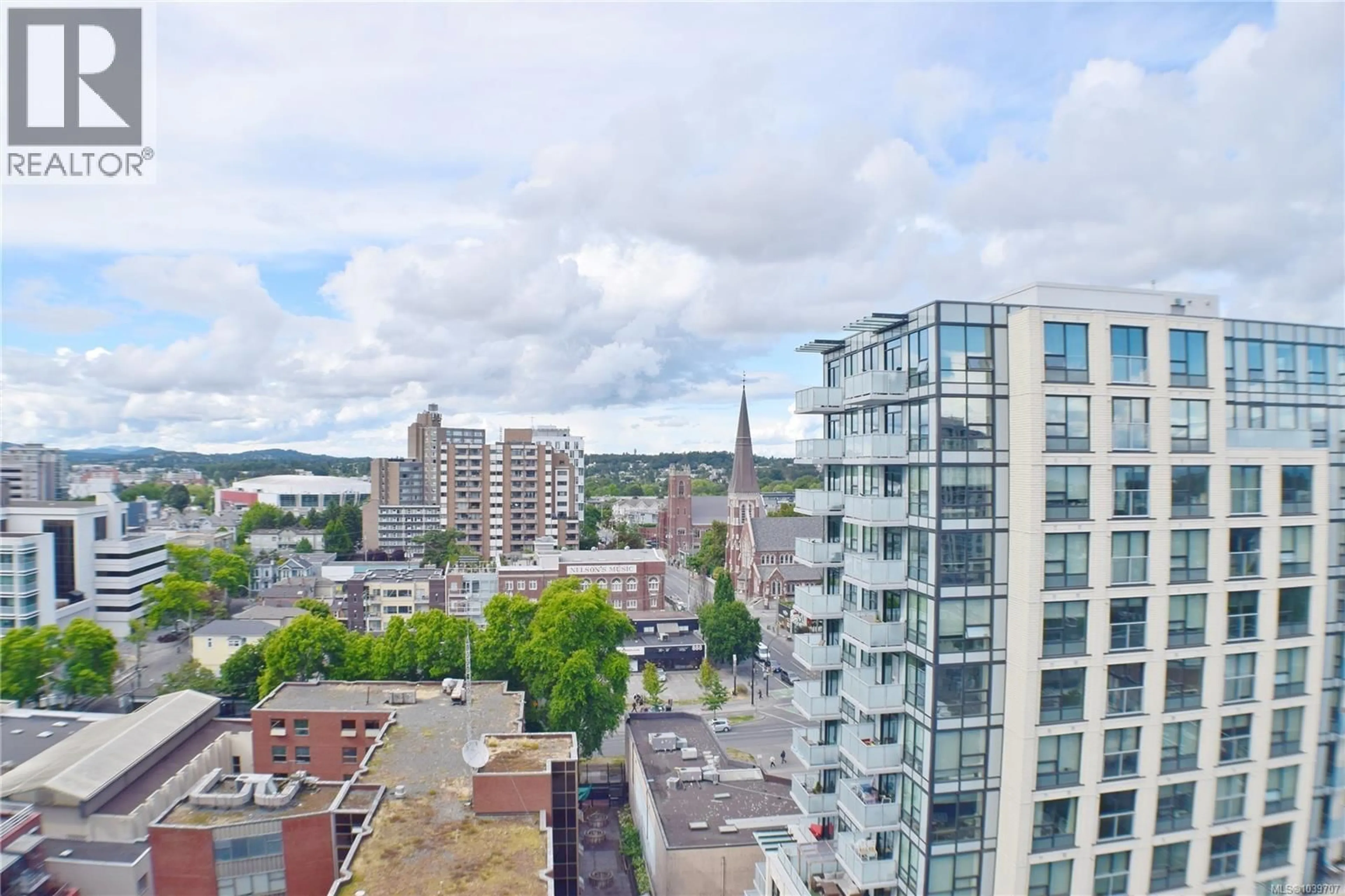 A pic from outside/outdoor area/front of a property/back of a property/a pic from drone, city buildings view from balcony for 1401 - 845 JOHNSON STREET, Victoria British Columbia V8W0G3