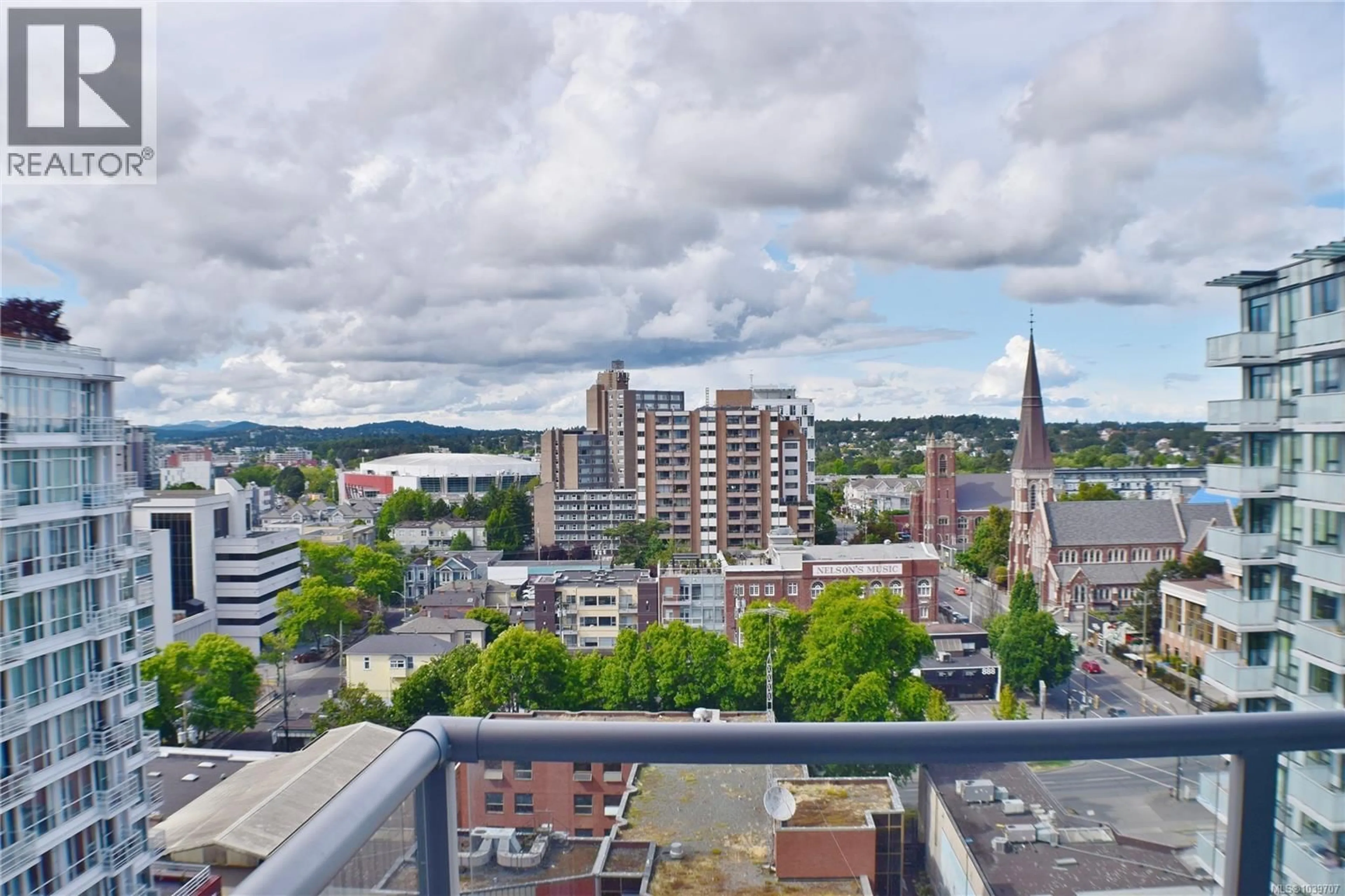 A pic from outside/outdoor area/front of a property/back of a property/a pic from drone, city buildings view from balcony for 1401 - 845 JOHNSON STREET, Victoria British Columbia V8W0G3