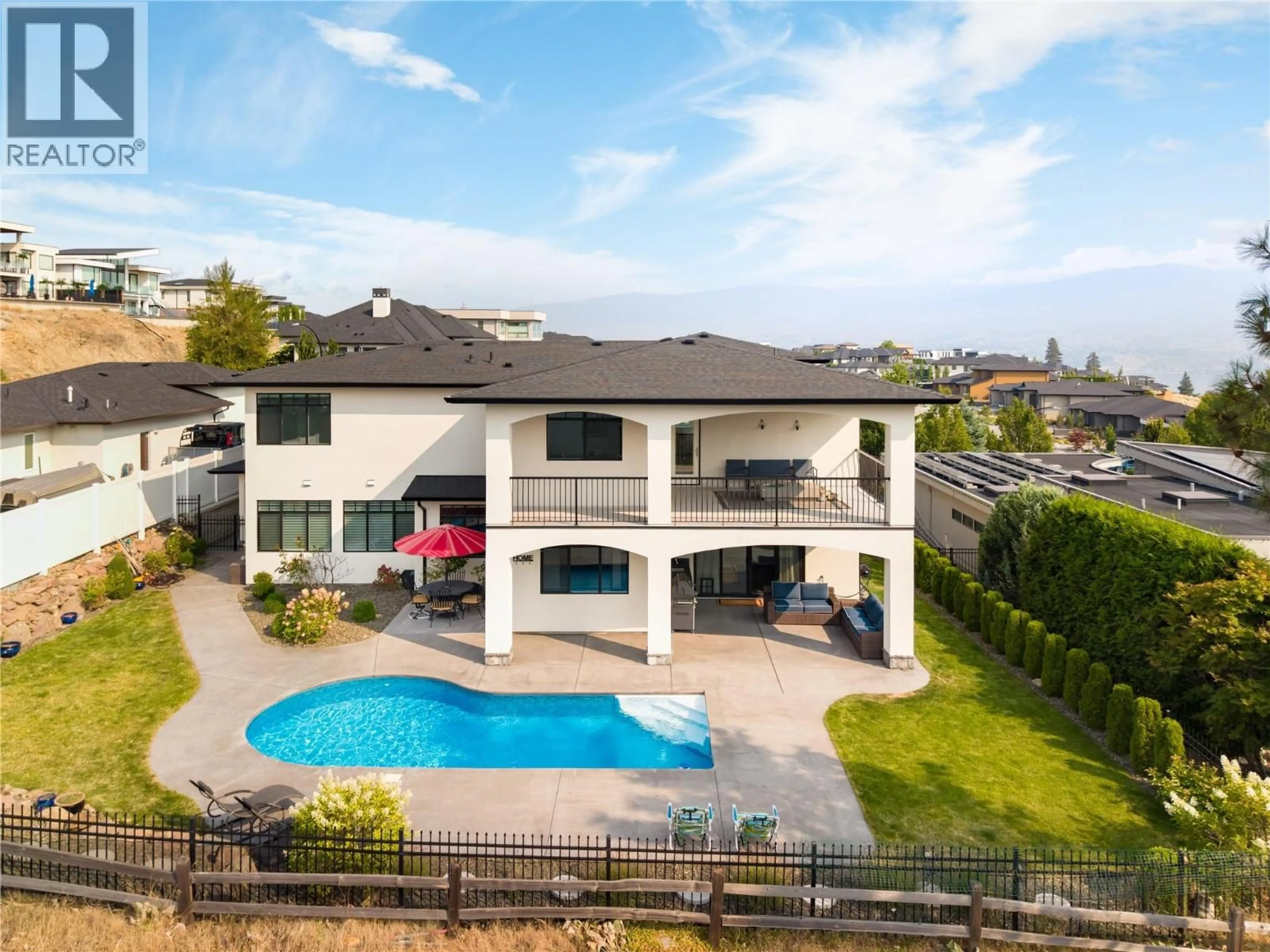 A pic from outside/outdoor area/front of a property/back of a property/a pic from drone, mountain view for 3351 VINEYARD VIEW DRIVE, West Kelowna British Columbia V4T3M3