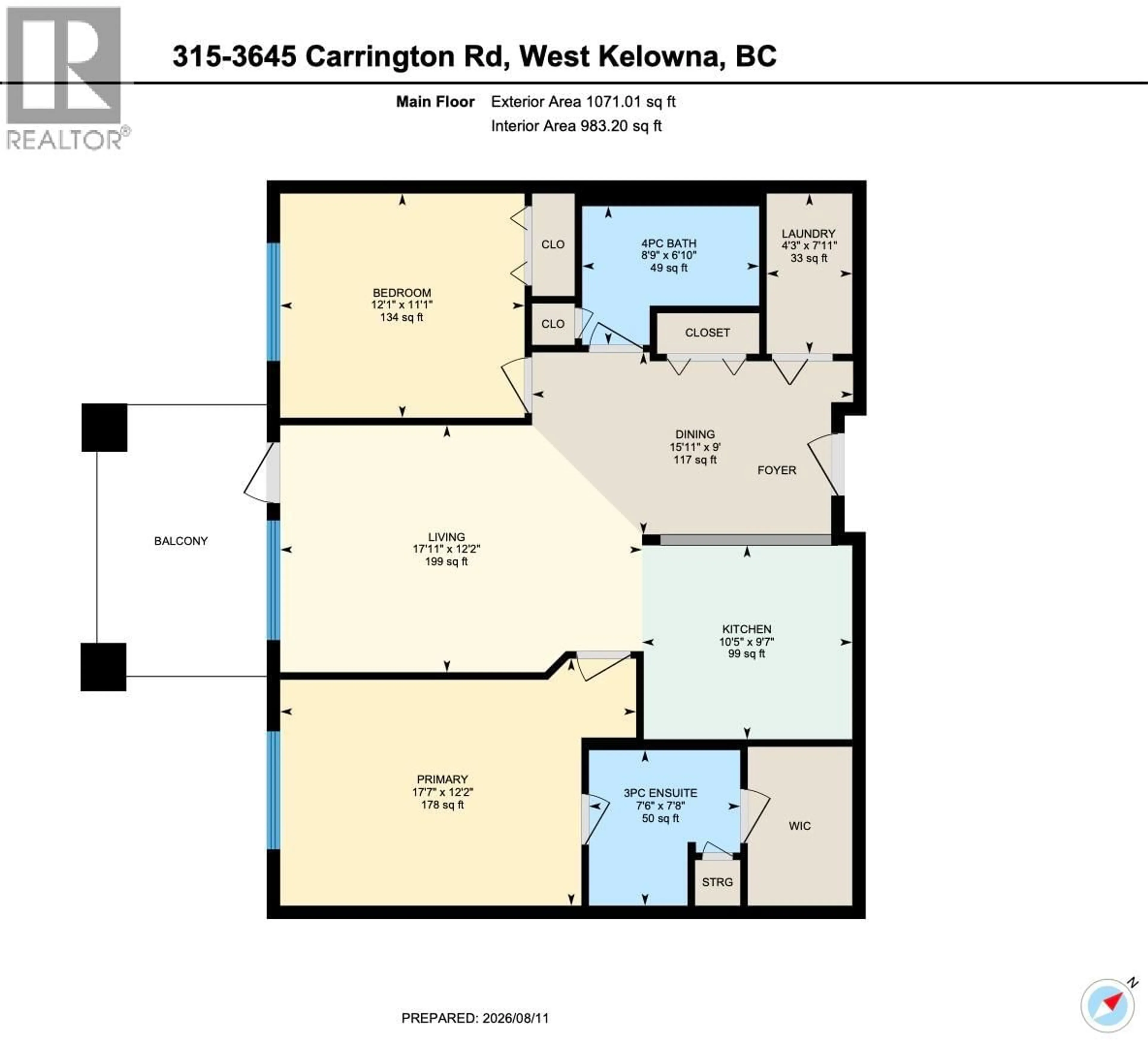 Floor plan for 315 - 3645 CARRINGTON ROAD, West Kelowna British Columbia V4T3T9