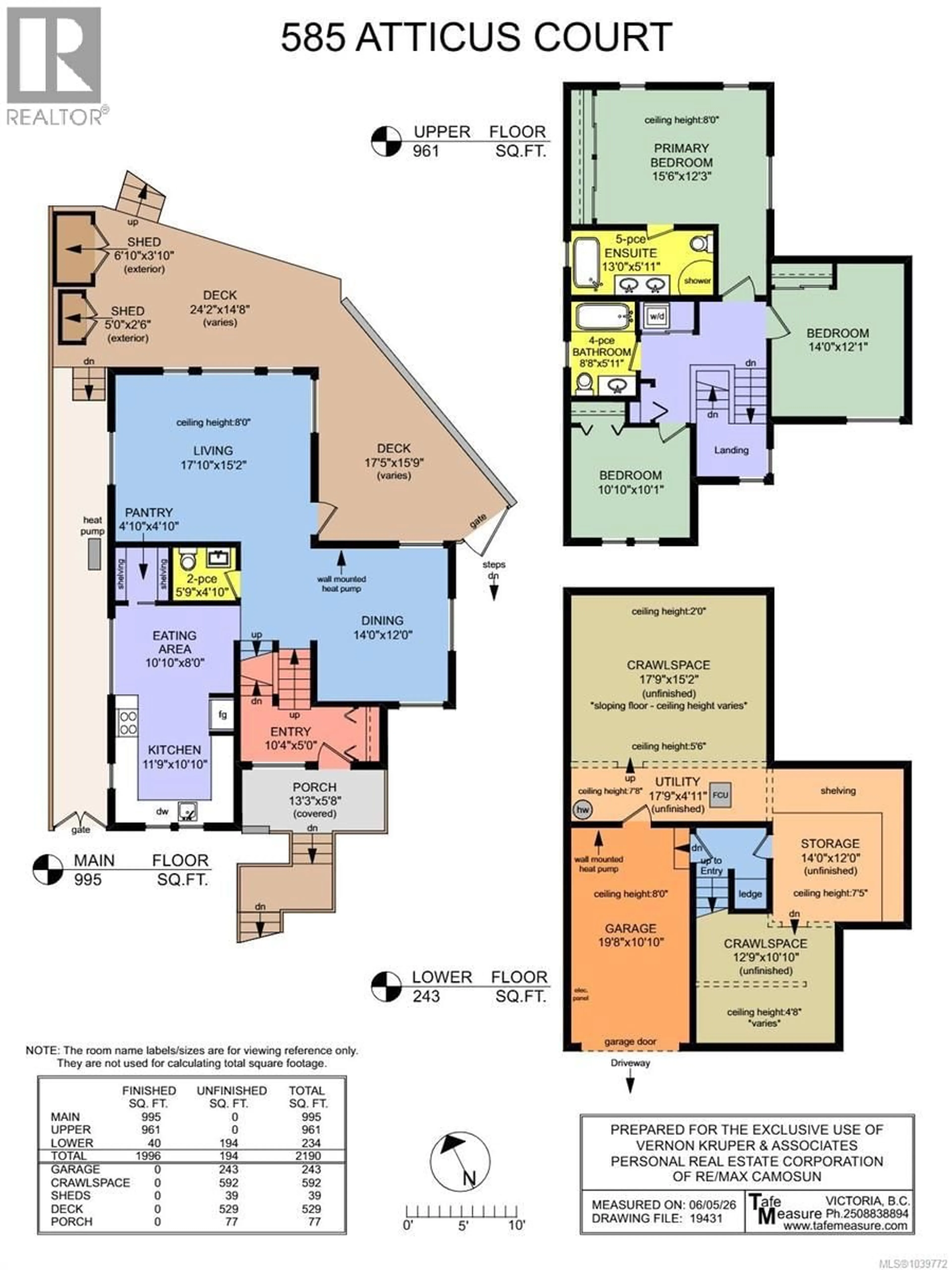 Floor plan for 585 ATTICUS COURT, Langford British Columbia V9B0C8