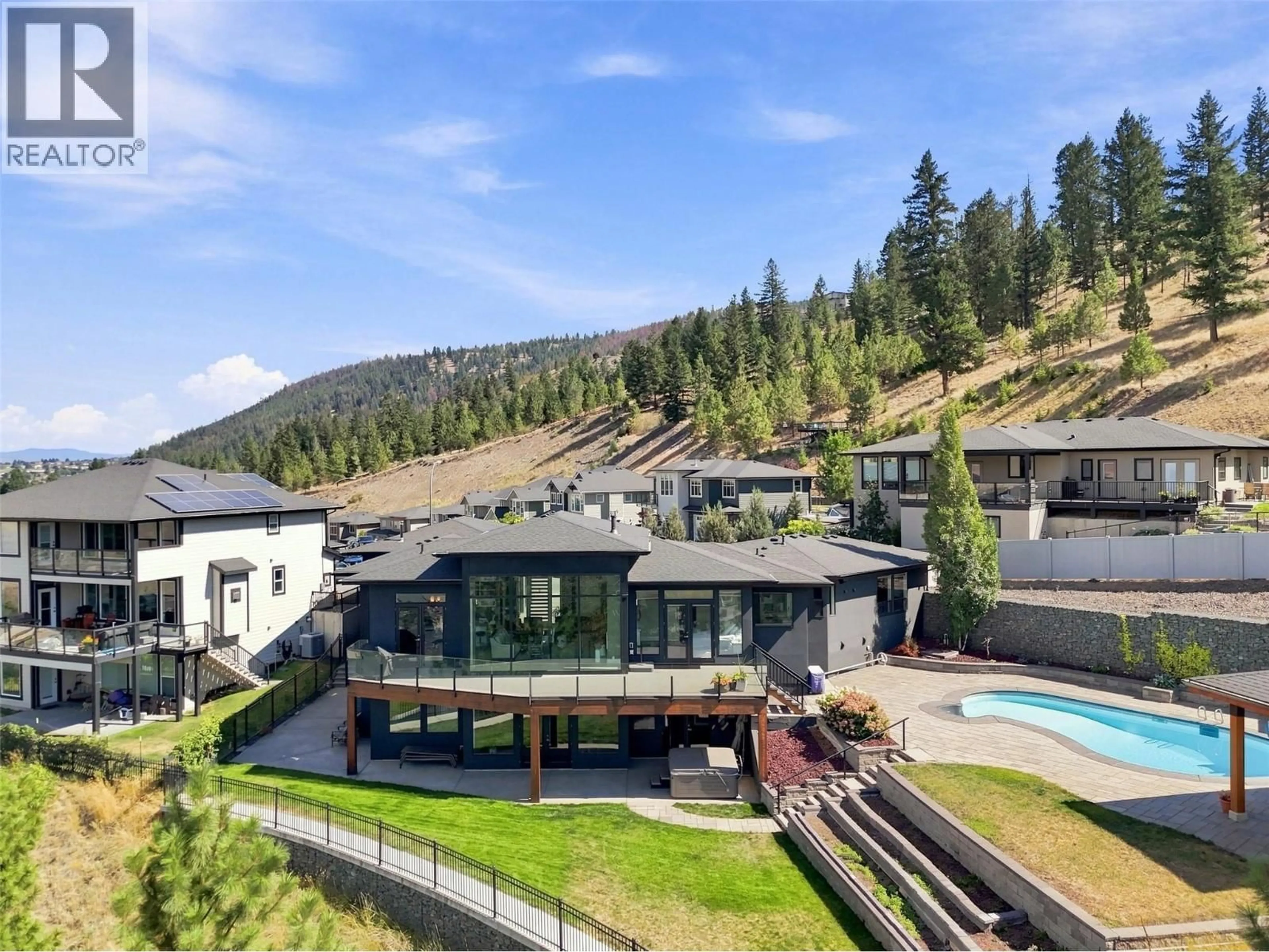 A pic from outside/outdoor area/front of a property/back of a property/a pic from drone, mountain view for 1798 GALORE PLACE, Kamloops British Columbia V2E0A7