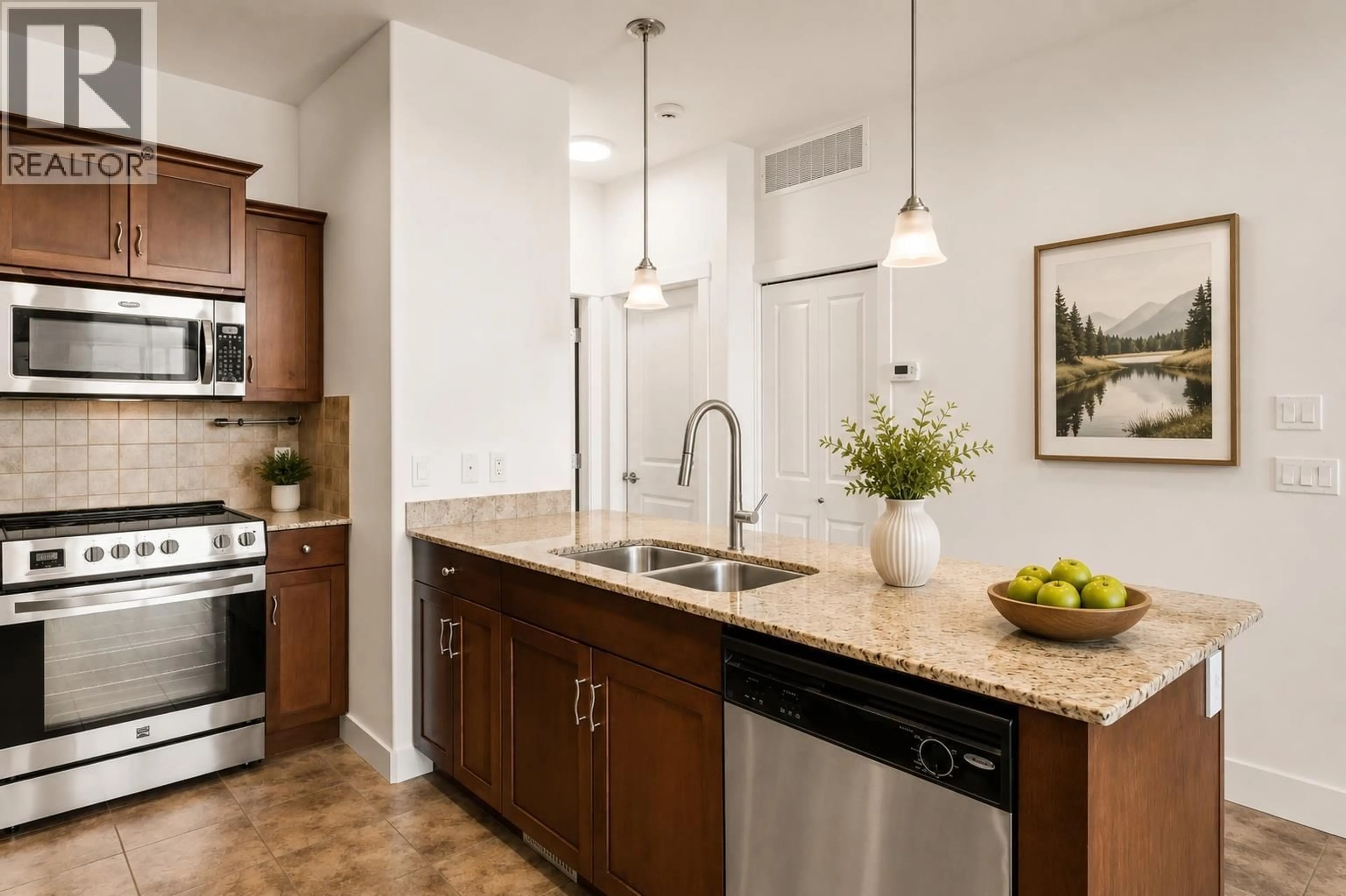 Open concept kitchen, ceramic/tile floor for 5 - 3359 COUGAR ROAD, West Kelowna British Columbia V4T3G1