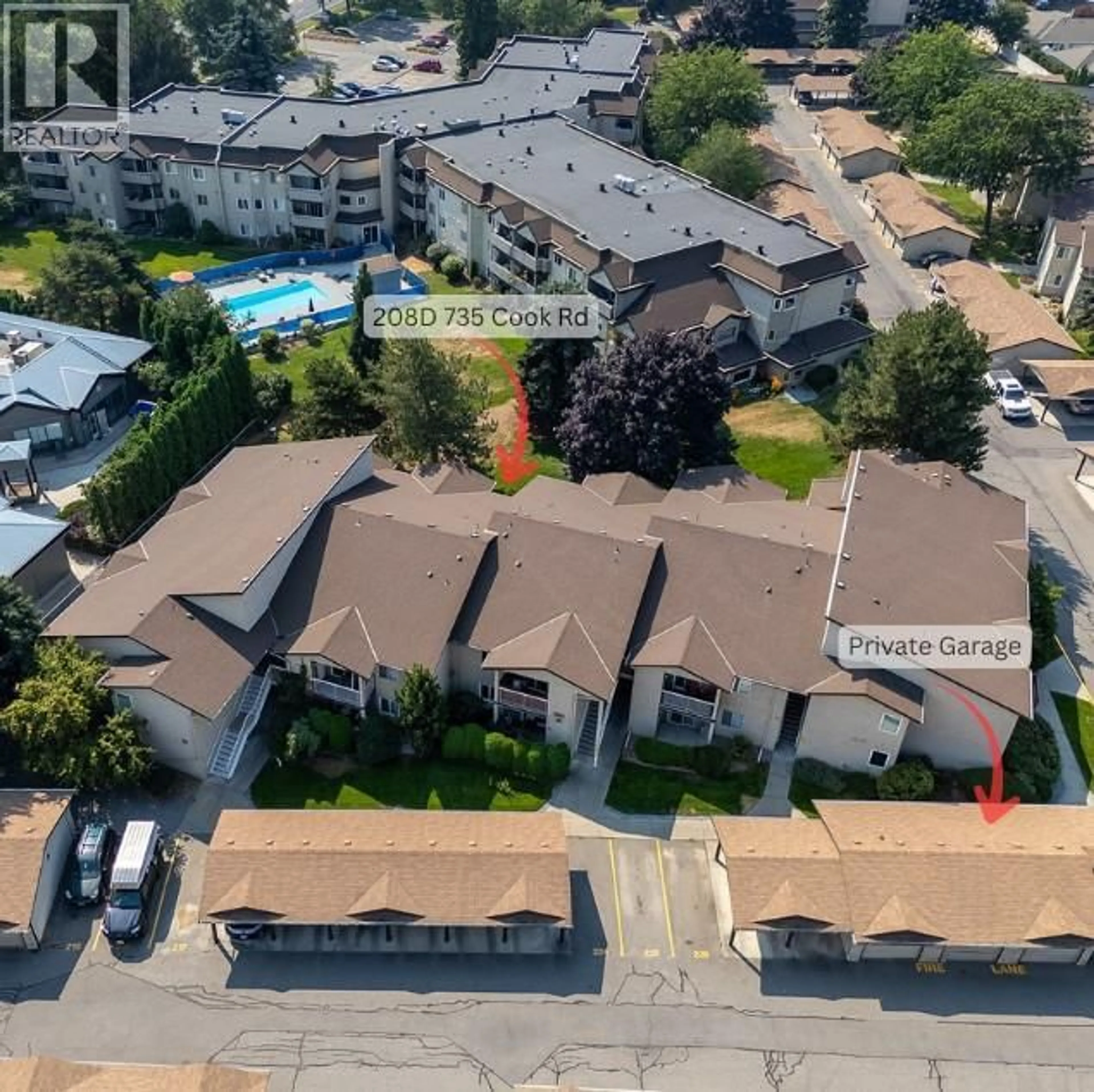 A pic from outside/outdoor area/front of a property/back of a property/a pic from drone, street for 208D - 735 COOK ROAD, Kelowna British Columbia V1W3G6