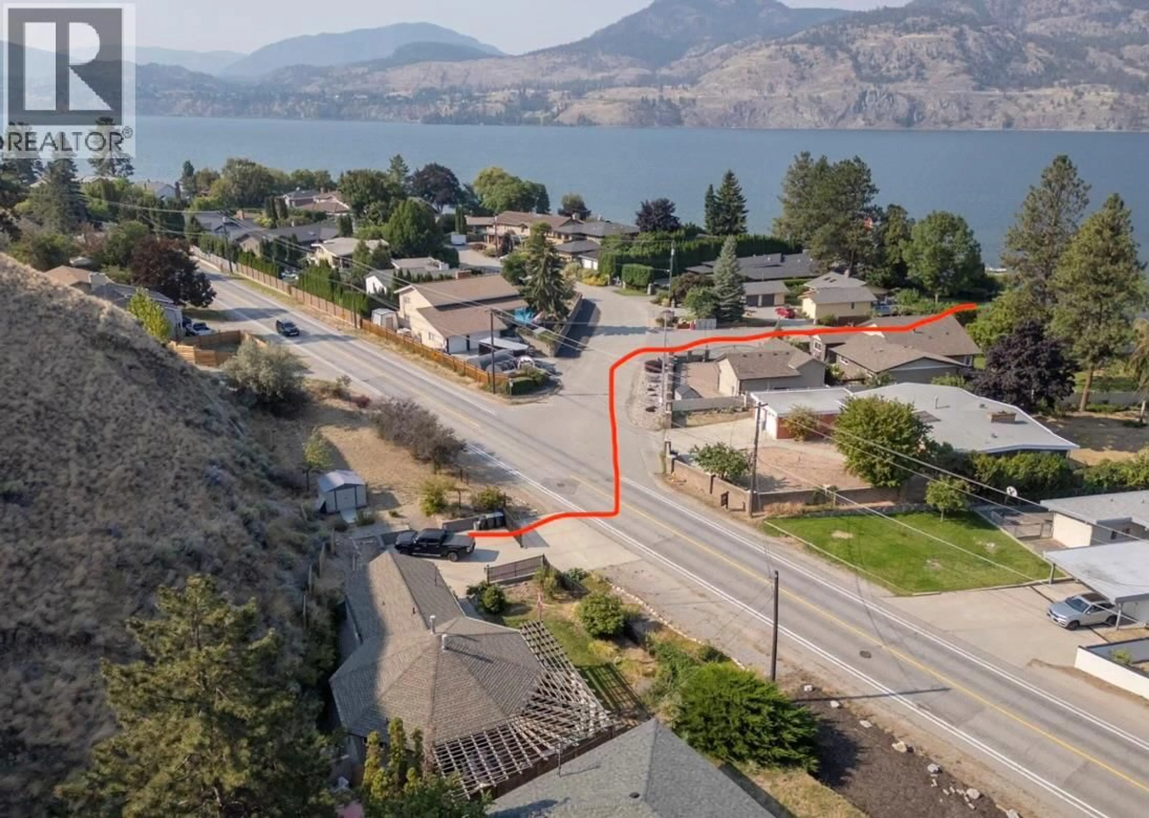 A pic from outside/outdoor area/front of a property/back of a property/a pic from drone, water/lake/river/ocean view for 4744 LAKESIDE ROAD, Penticton British Columbia V2A8W6