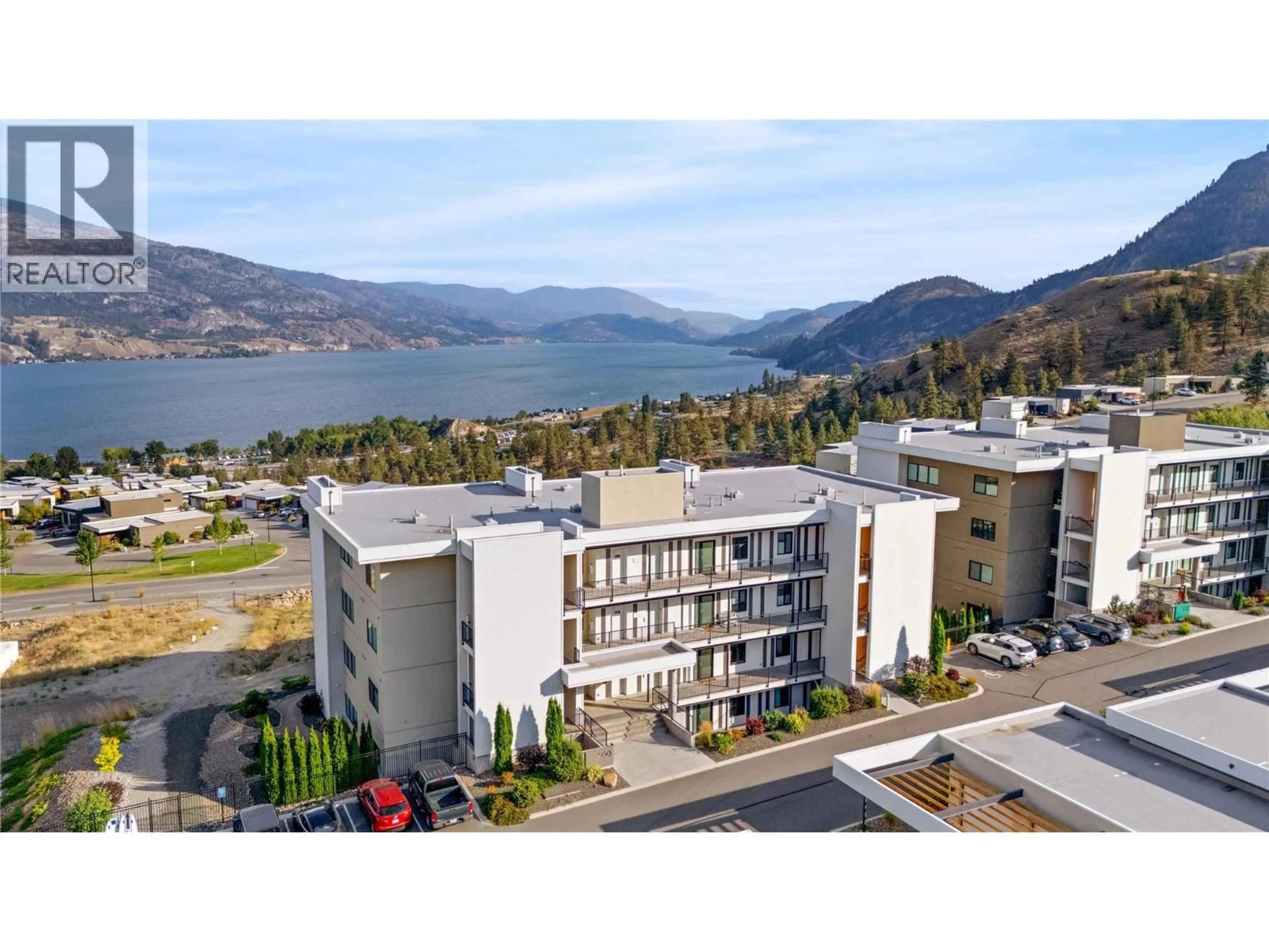 A pic from outside/outdoor area/front of a property/back of a property/a pic from drone, water/lake/river/ocean view for 422 - 400 VISTA PARK, Penticton British Columbia V2A0B2