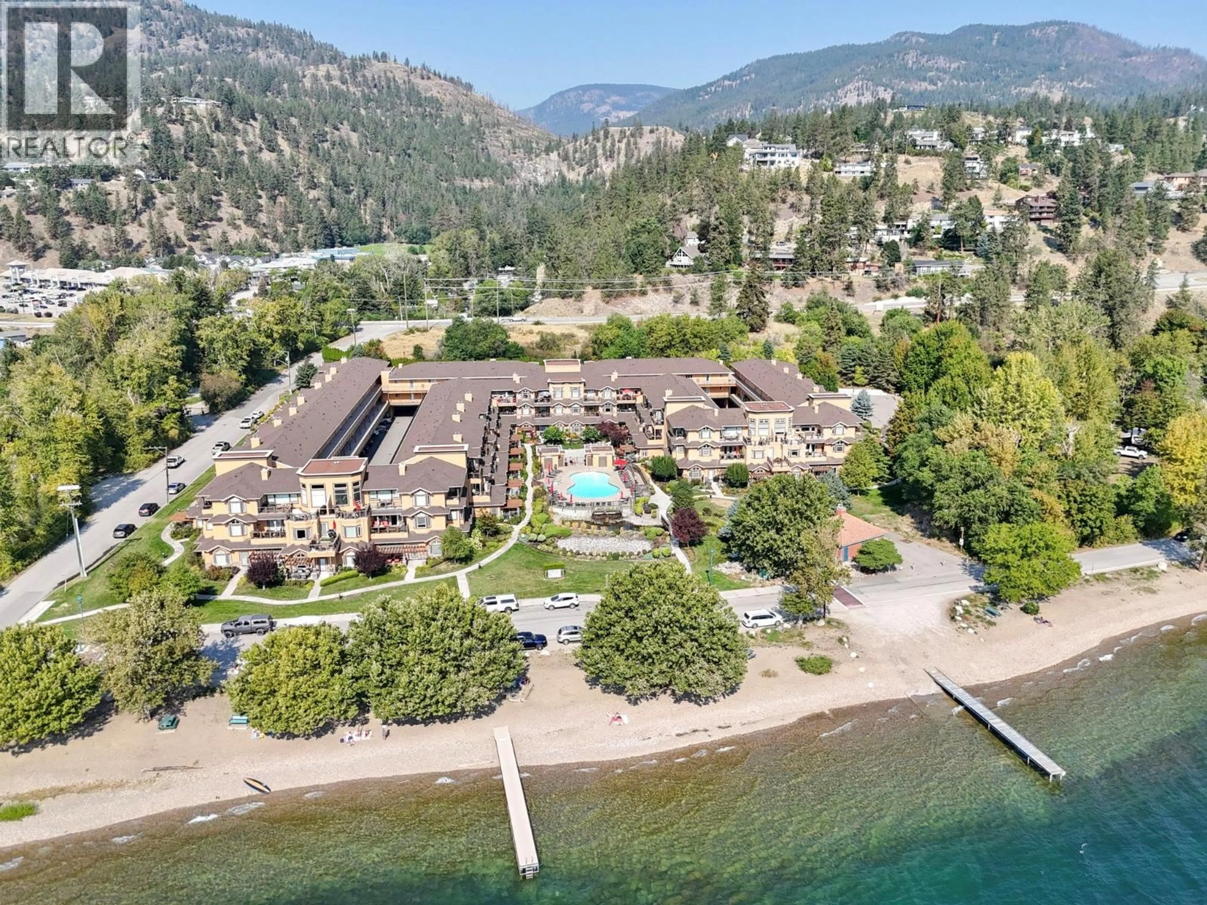 A pic from outside/outdoor area/front of a property/back of a property/a pic from drone, water/lake/river/ocean view for 308 - 3996 BEACH AVENUE, Peachland British Columbia V0H1X5