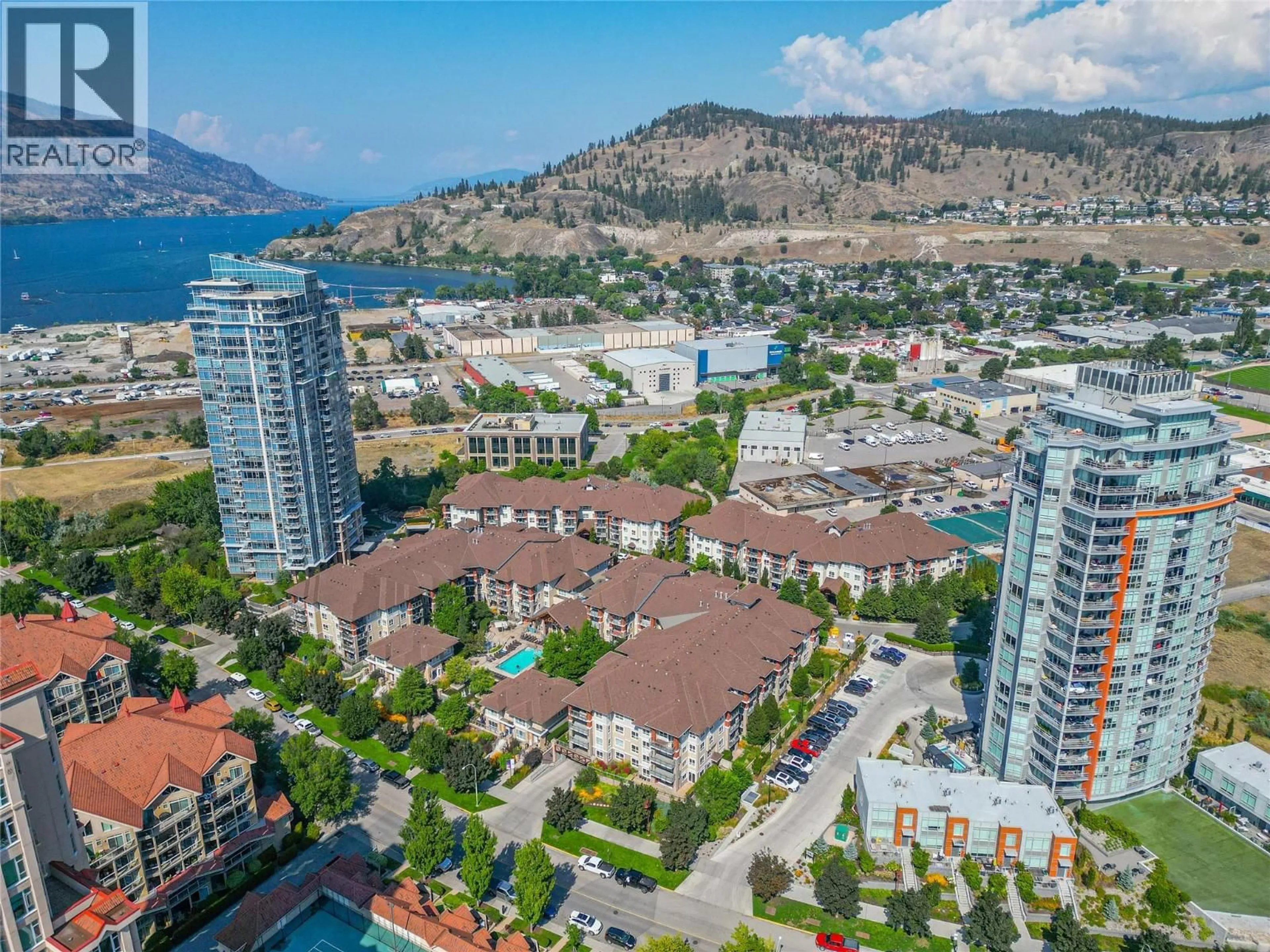 A pic from outside/outdoor area/front of a property/back of a property/a pic from drone, city buildings view from balcony for 416 - 1089 SUNSET DRIVE, Kelowna British Columbia V1Y9Z3