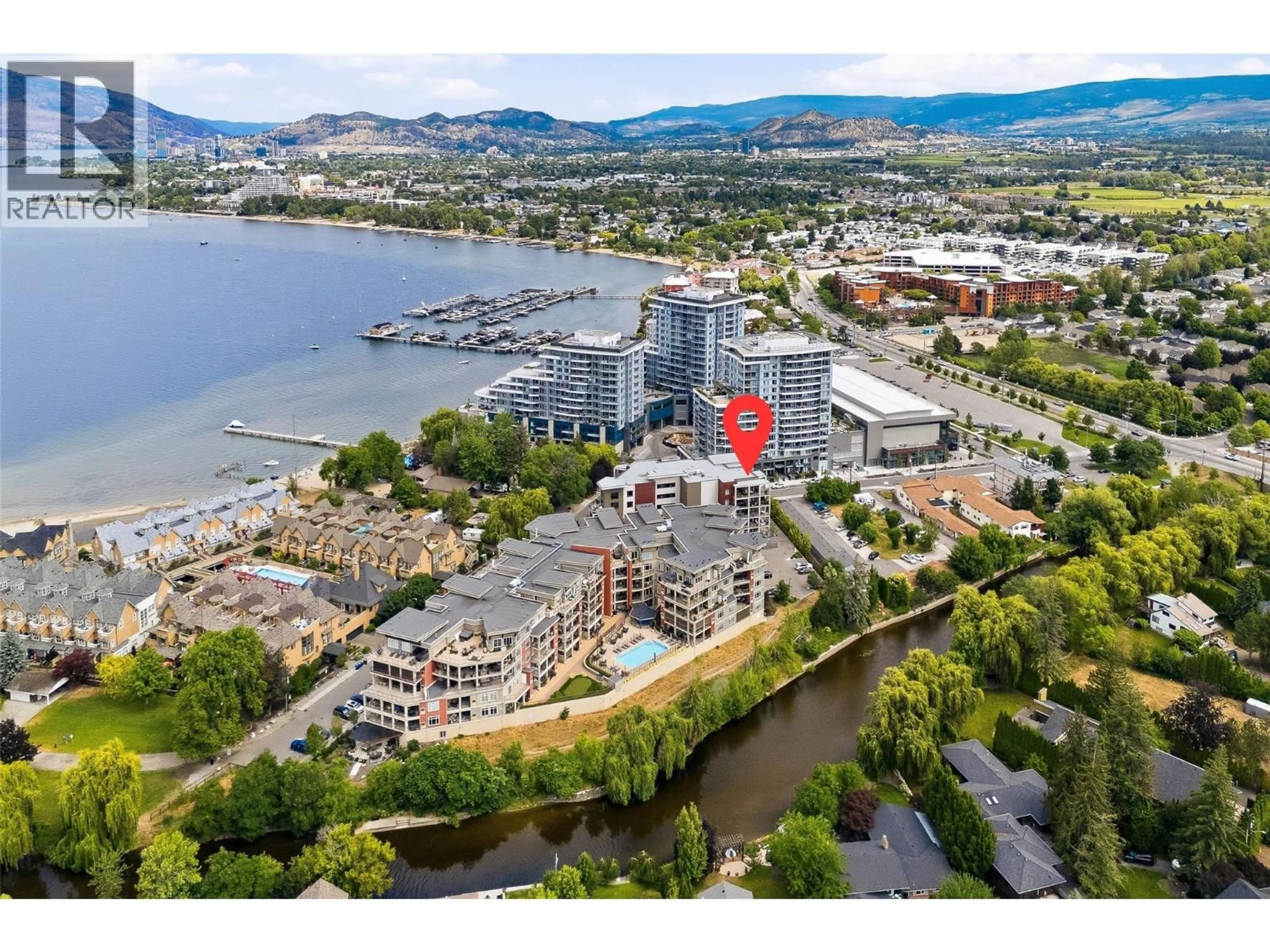 A pic from outside/outdoor area/front of a property/back of a property/a pic from drone, water/lake/river/ocean view for 604 - 529 TRUSWELL ROAD, Kelowna British Columbia V1W3K7
