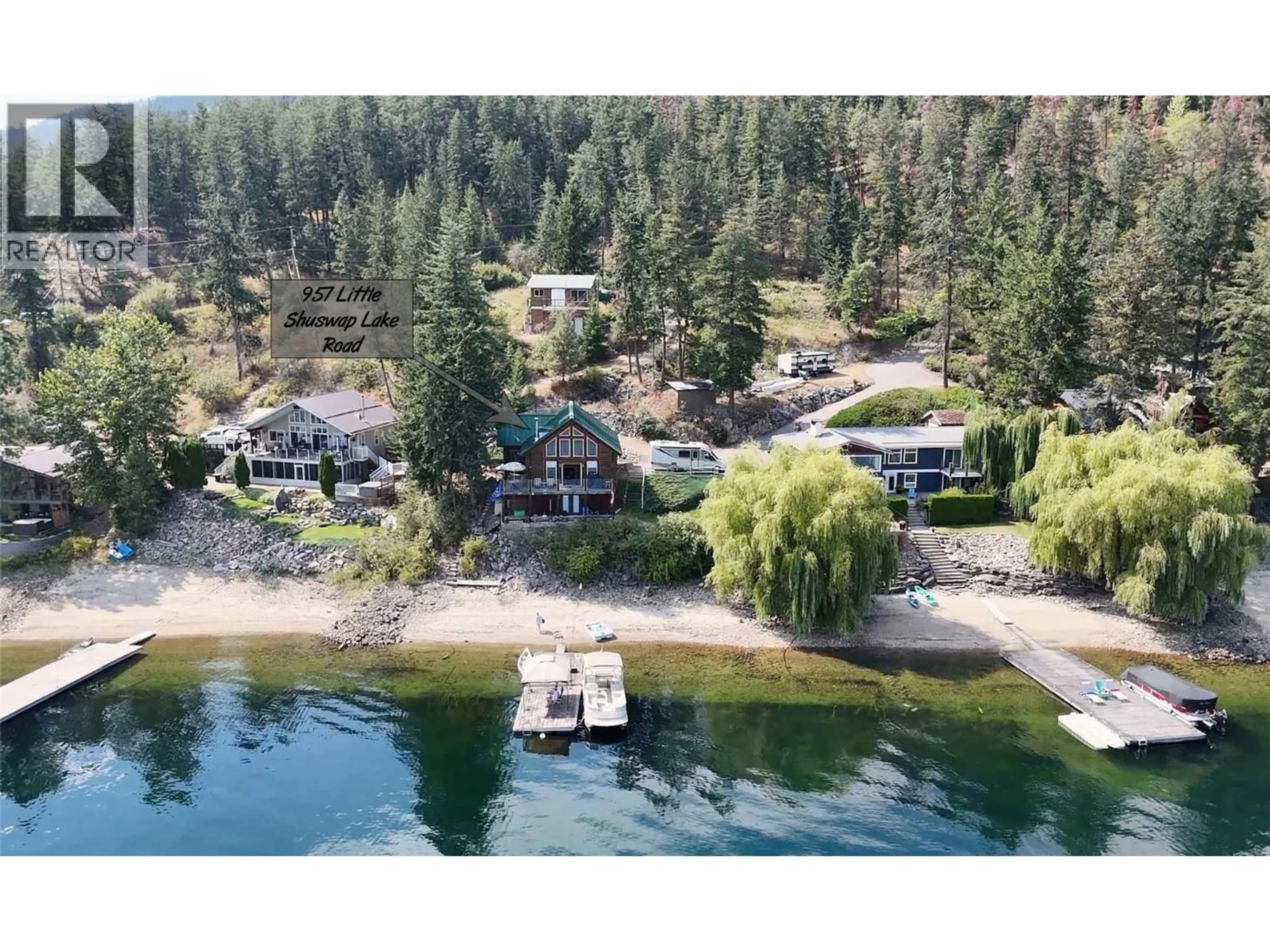 A pic from outside/outdoor area/front of a property/back of a property/a pic from drone, water/lake/river/ocean view for 957 LITTLE SHUSWAP LAKE ROAD, Chase British Columbia V0E1M2
