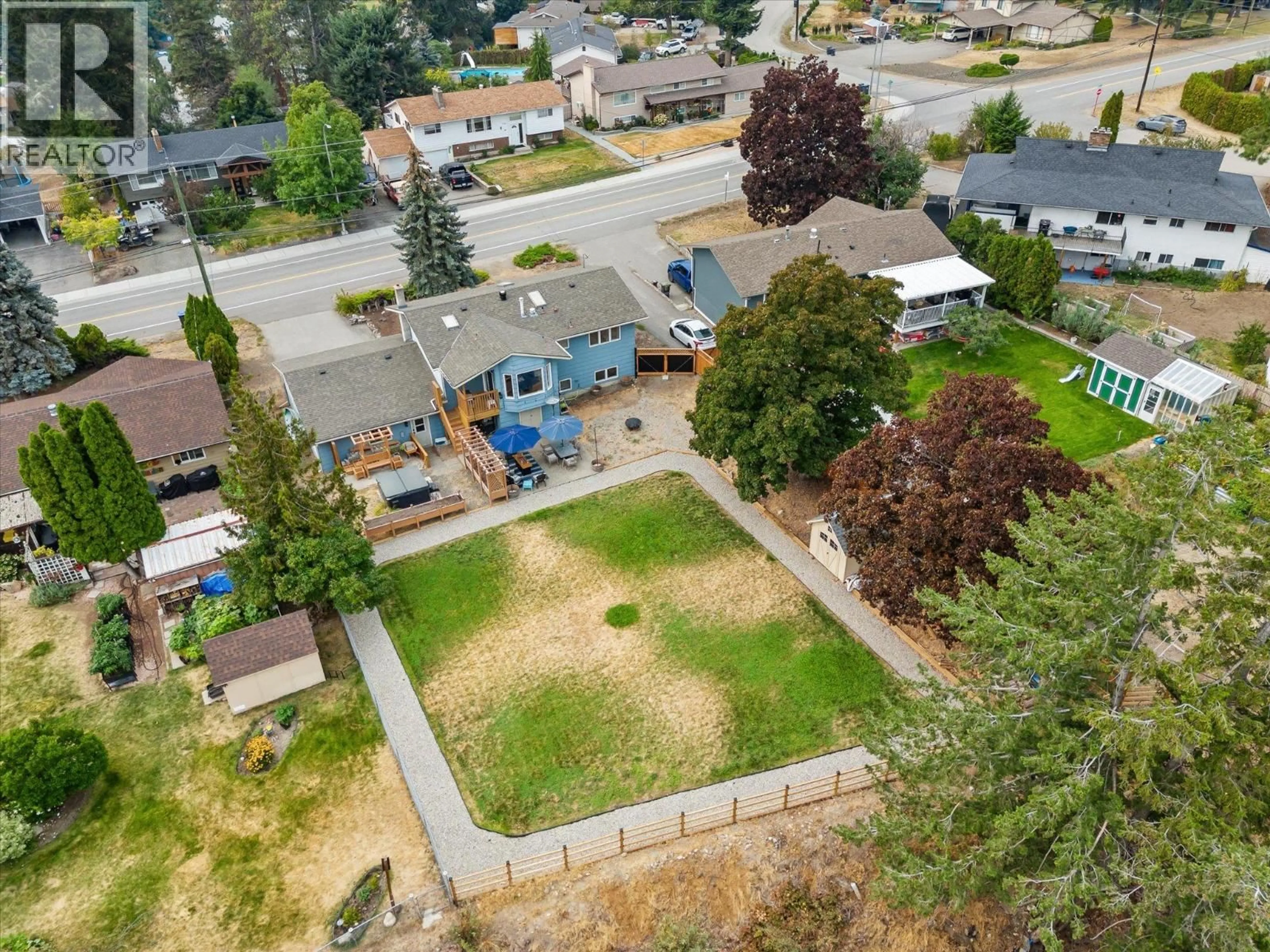 A pic from outside/outdoor area/front of a property/back of a property/a pic from drone, street for 3349 WEBBER ROAD, West Kelowna British Columbia V4T1G6