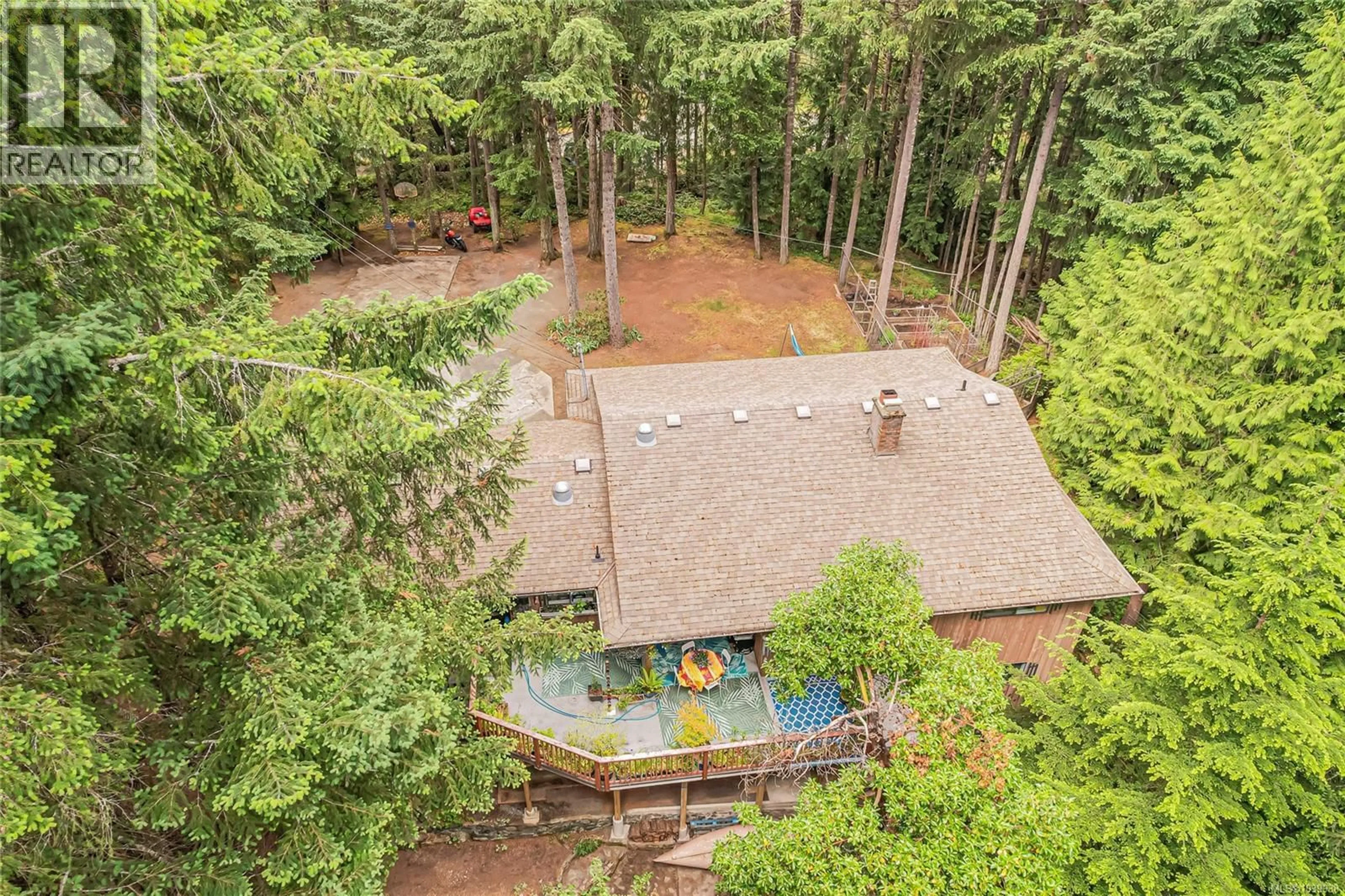 A pic from outside/outdoor area/front of a property/back of a property/a pic from drone, forest/trees view for 2330 DAMASCUS ROAD, Shawnigan Lake British Columbia V8H2E7