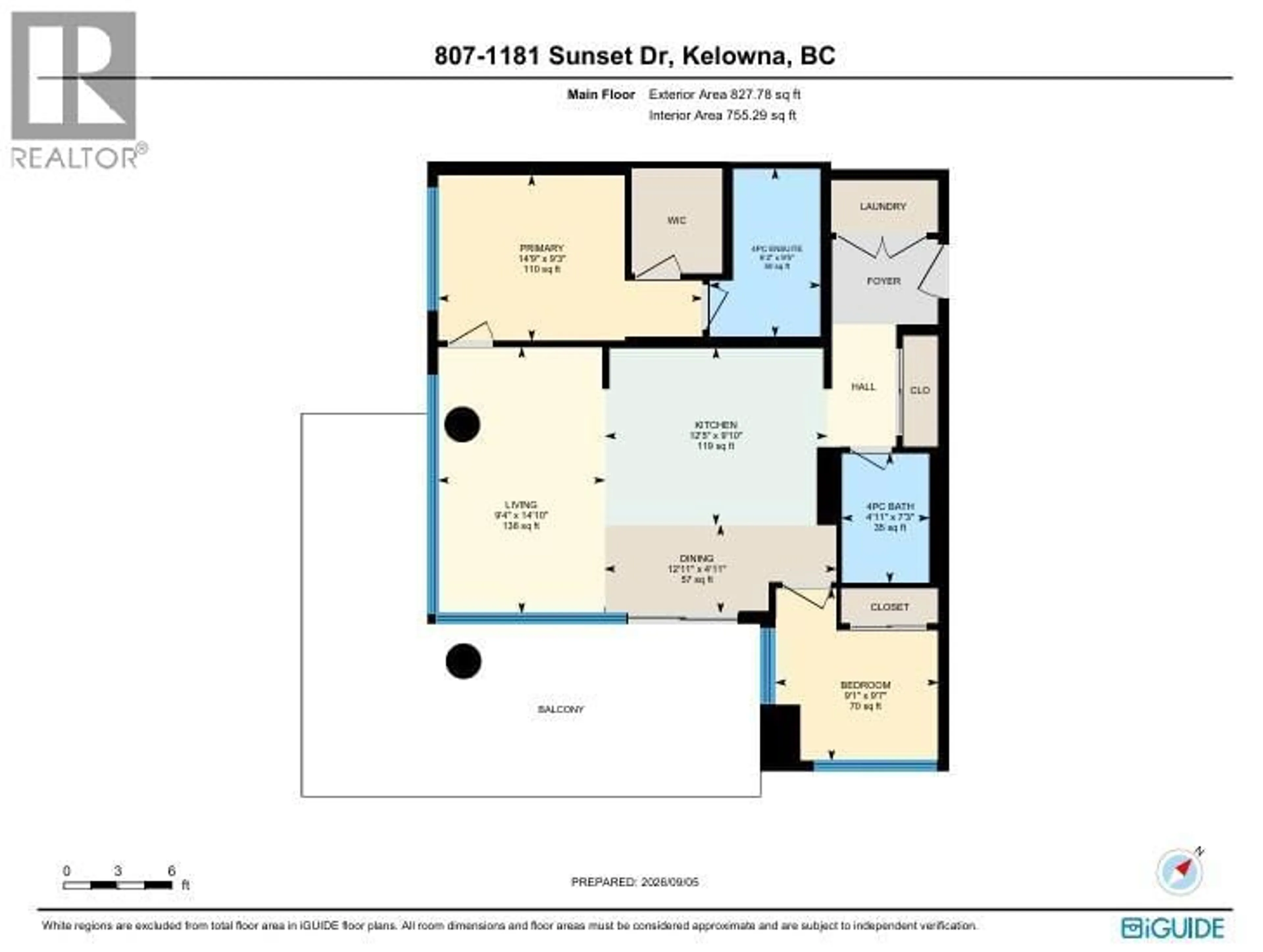 Floor plan for 807 - 1181 SUNSET DRIVE, Kelowna British Columbia V1Y0J5