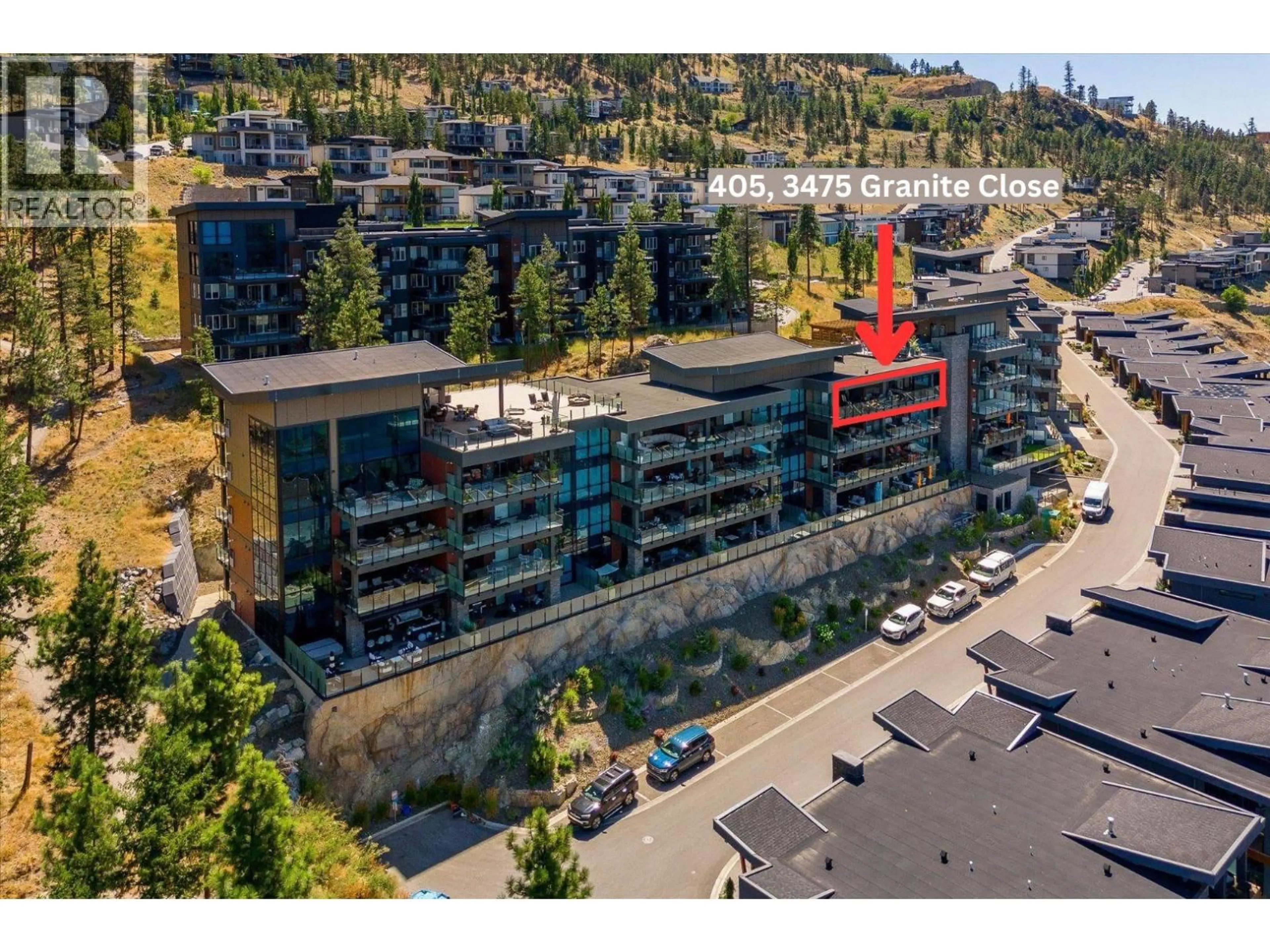 A pic from outside/outdoor area/front of a property/back of a property/a pic from drone, unknown for 405 - 3475 GRANITE CLOSE, Kelowna British Columbia V1V0B9