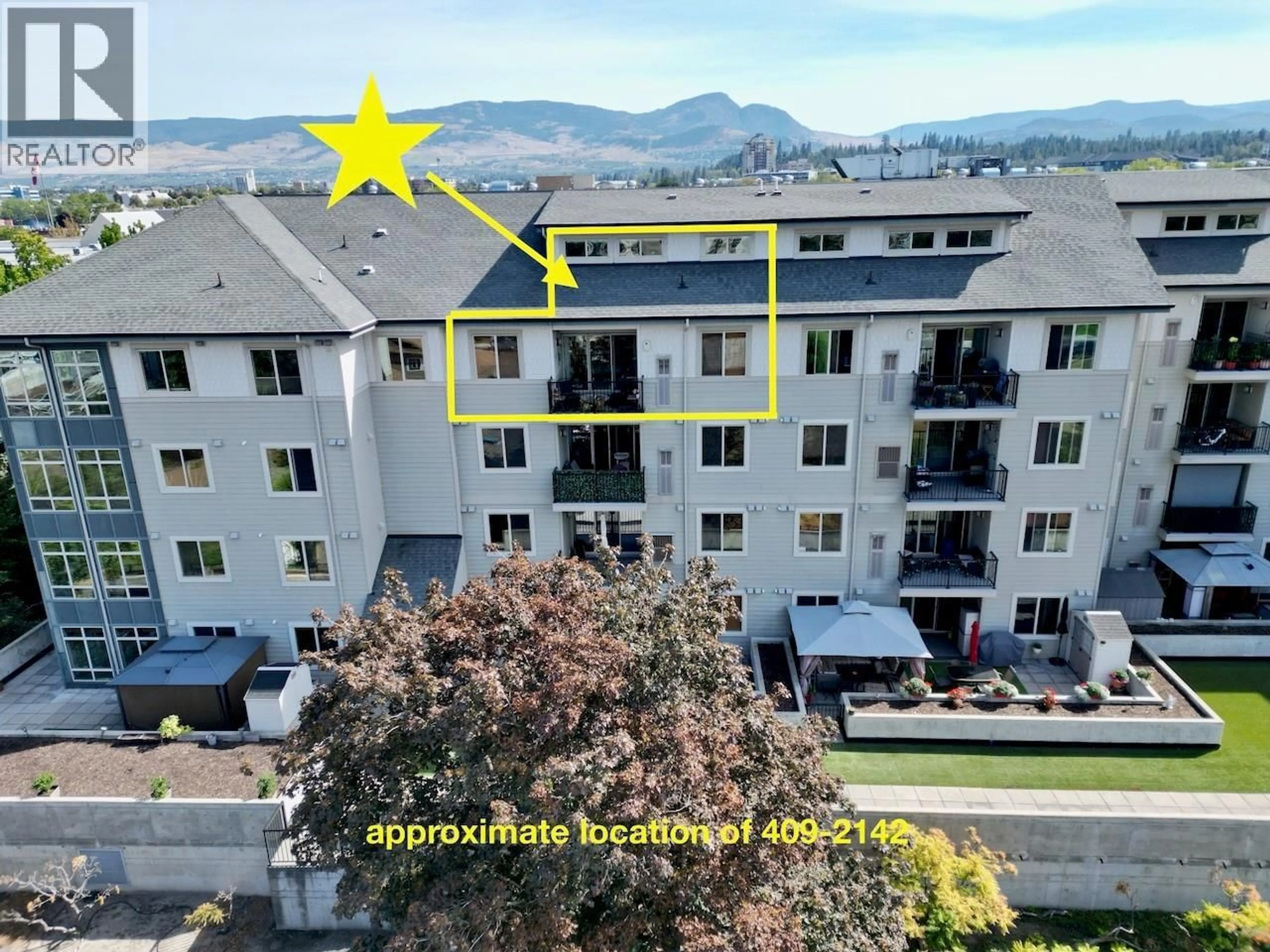 A pic from outside/outdoor area/front of a property/back of a property/a pic from drone, mountain view for #409 - 2142 VASILE ROAD, Kelowna British Columbia V1Y6H5