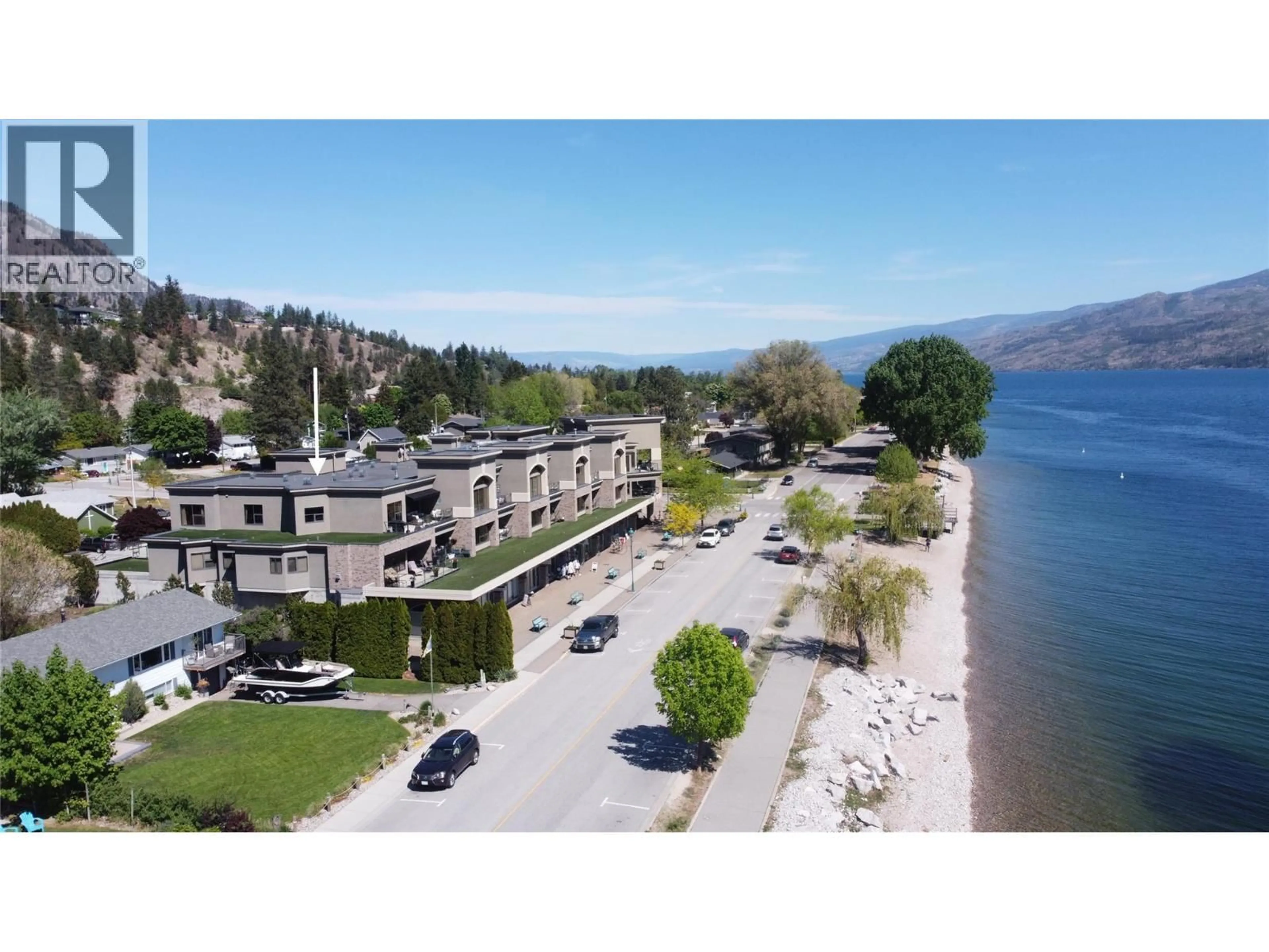 A pic from outside/outdoor area/front of a property/back of a property/a pic from drone, water/lake/river/ocean view for 201 - 4200 BEACH AVENUE, Peachland British Columbia V0H1X6