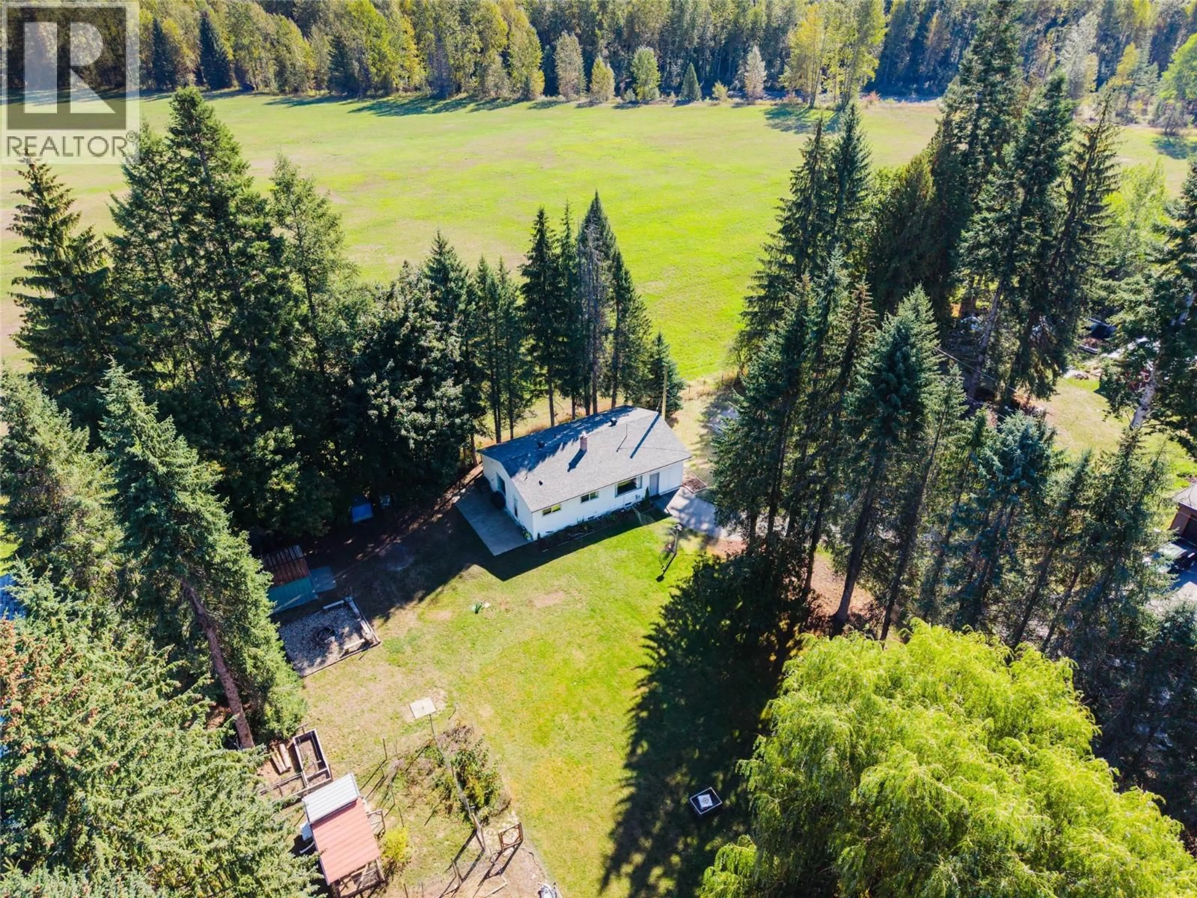 A pic from outside/outdoor area/front of a property/back of a property/a pic from drone, forest/trees view for 717 LARSEN ROAD, Salmo British Columbia V0G1Z0