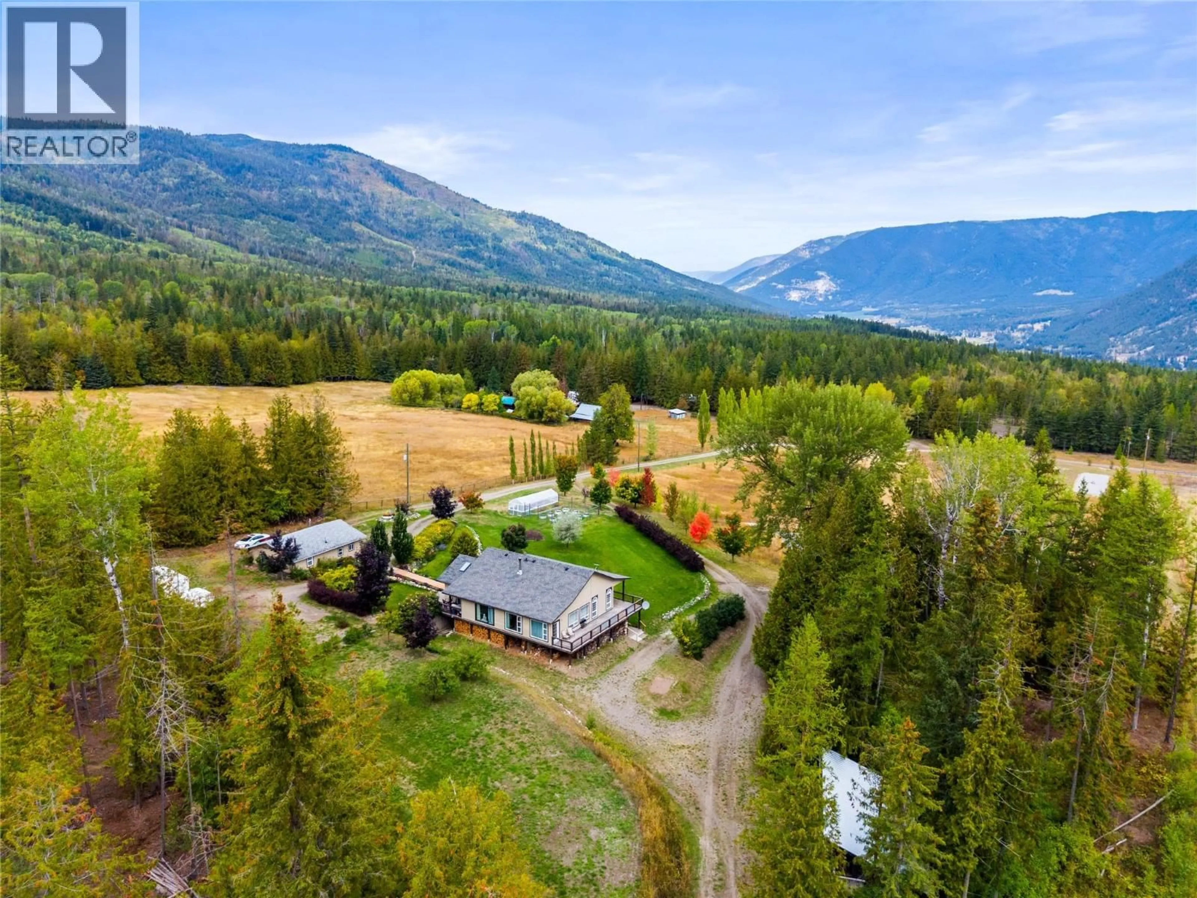 A pic from outside/outdoor area/front of a property/back of a property/a pic from drone, mountain view for 5089A CEDAR HILL ROAD, Falkland British Columbia V0E1W0