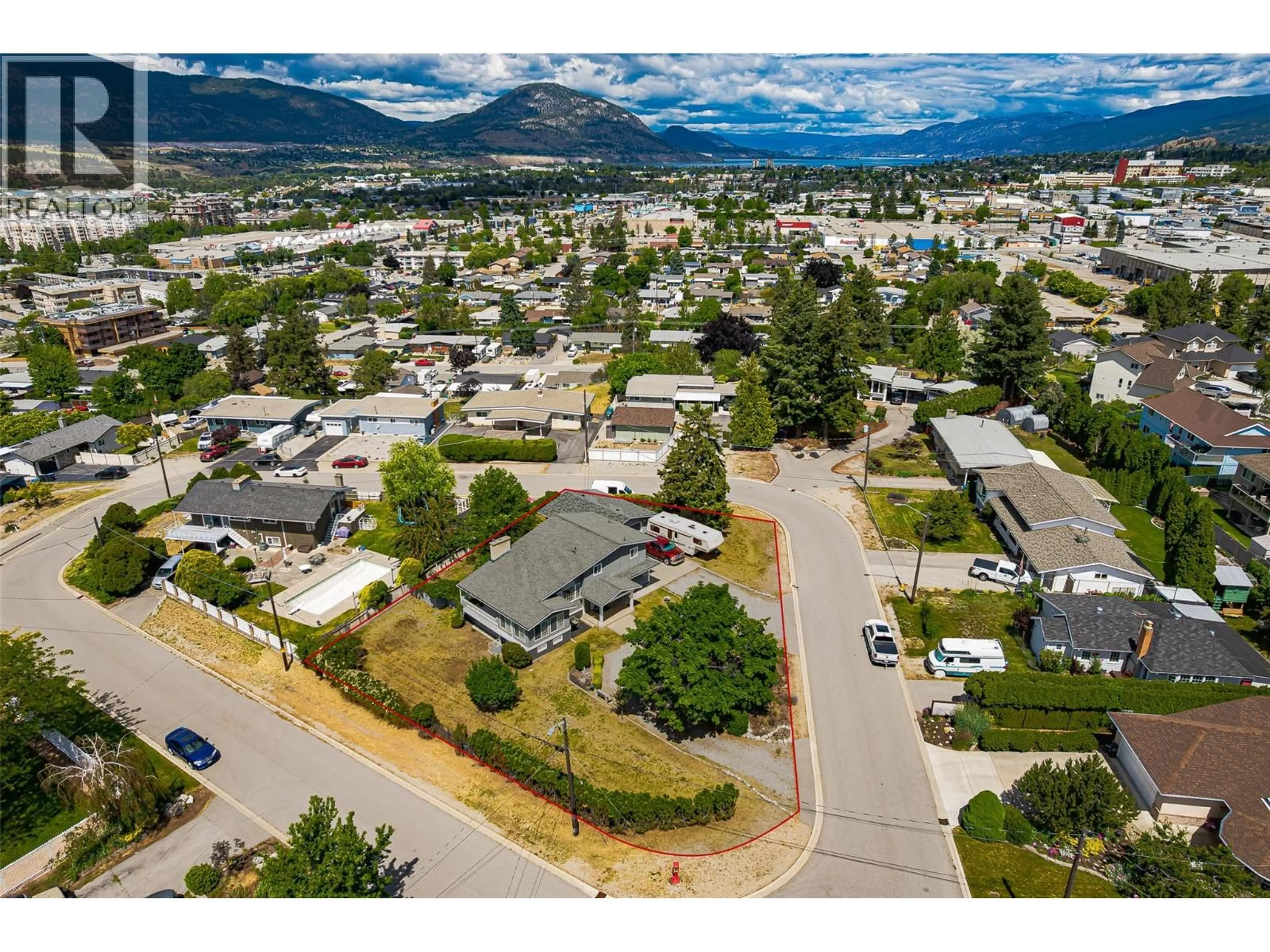 A pic from outside/outdoor area/front of a property/back of a property/a pic from drone, mountain view for 125 CORRY PLACE, Penticton British Columbia V2A3S2