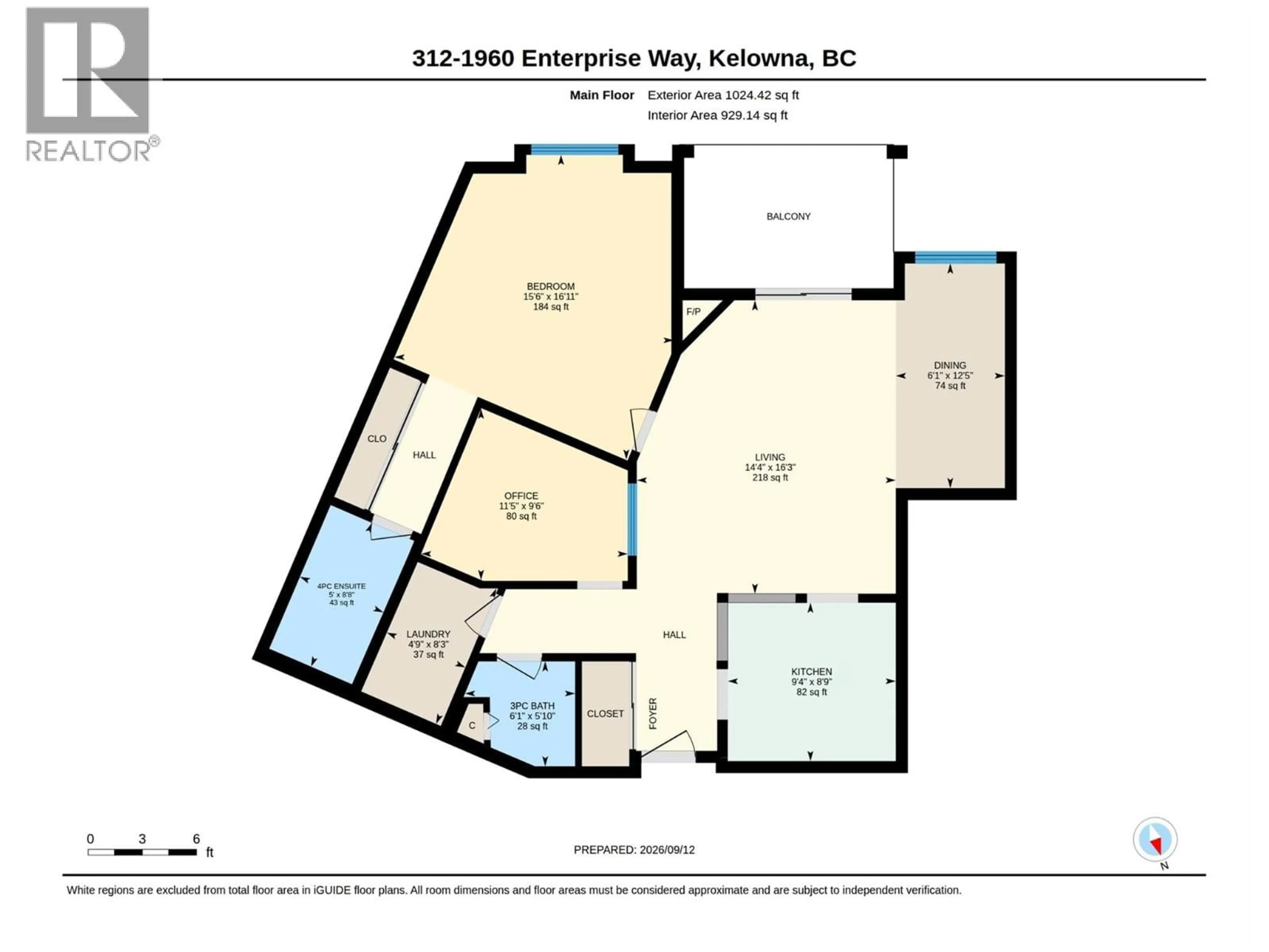 Floor plan for 312 - 1960 ENTERPRISE WAY, Kelowna British Columbia V1Y9S5