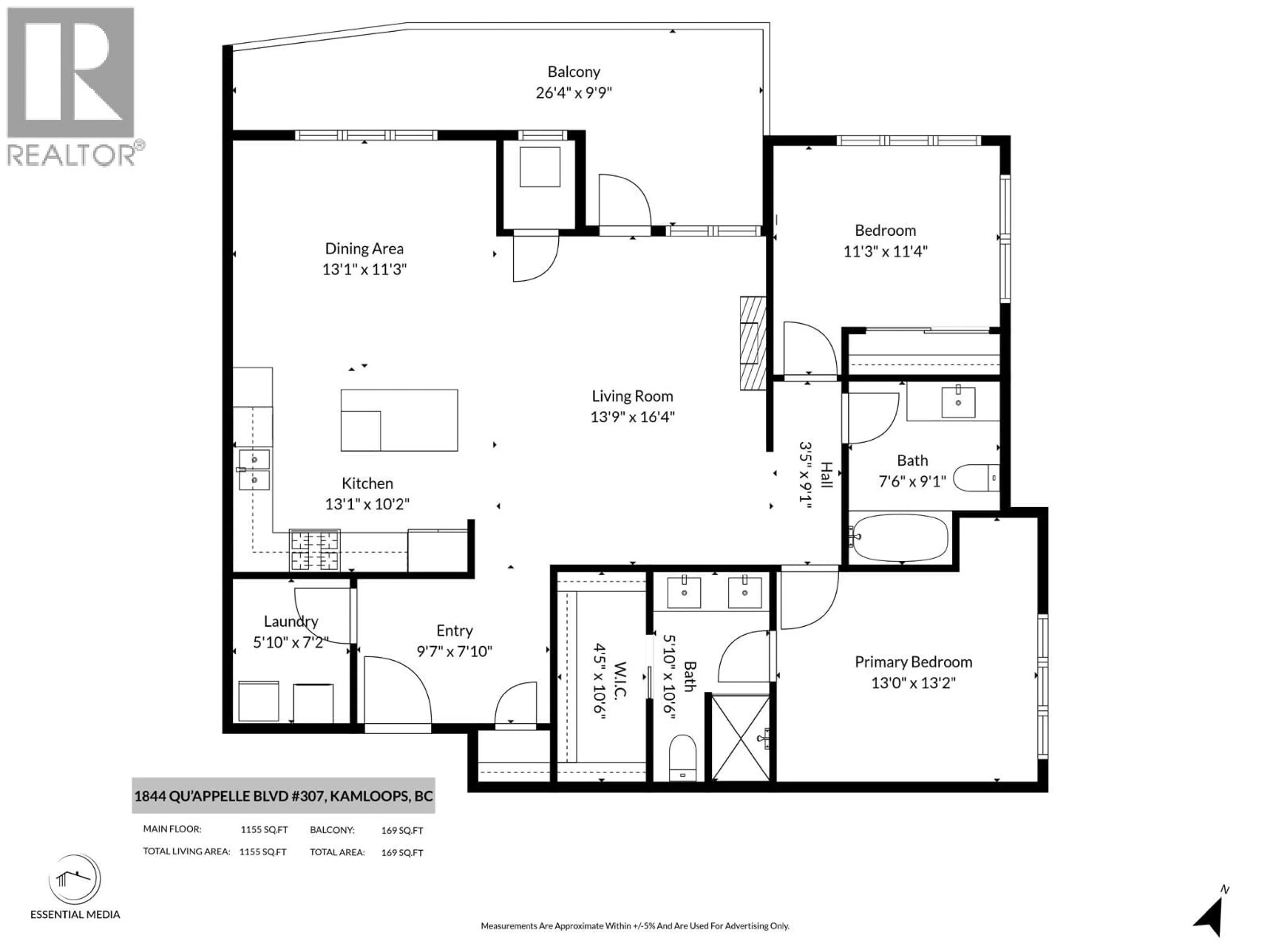 Floor plan for 307 - 1844 QU'APPELLE BOULEVARD, Kamloops British Columbia V2E0A8