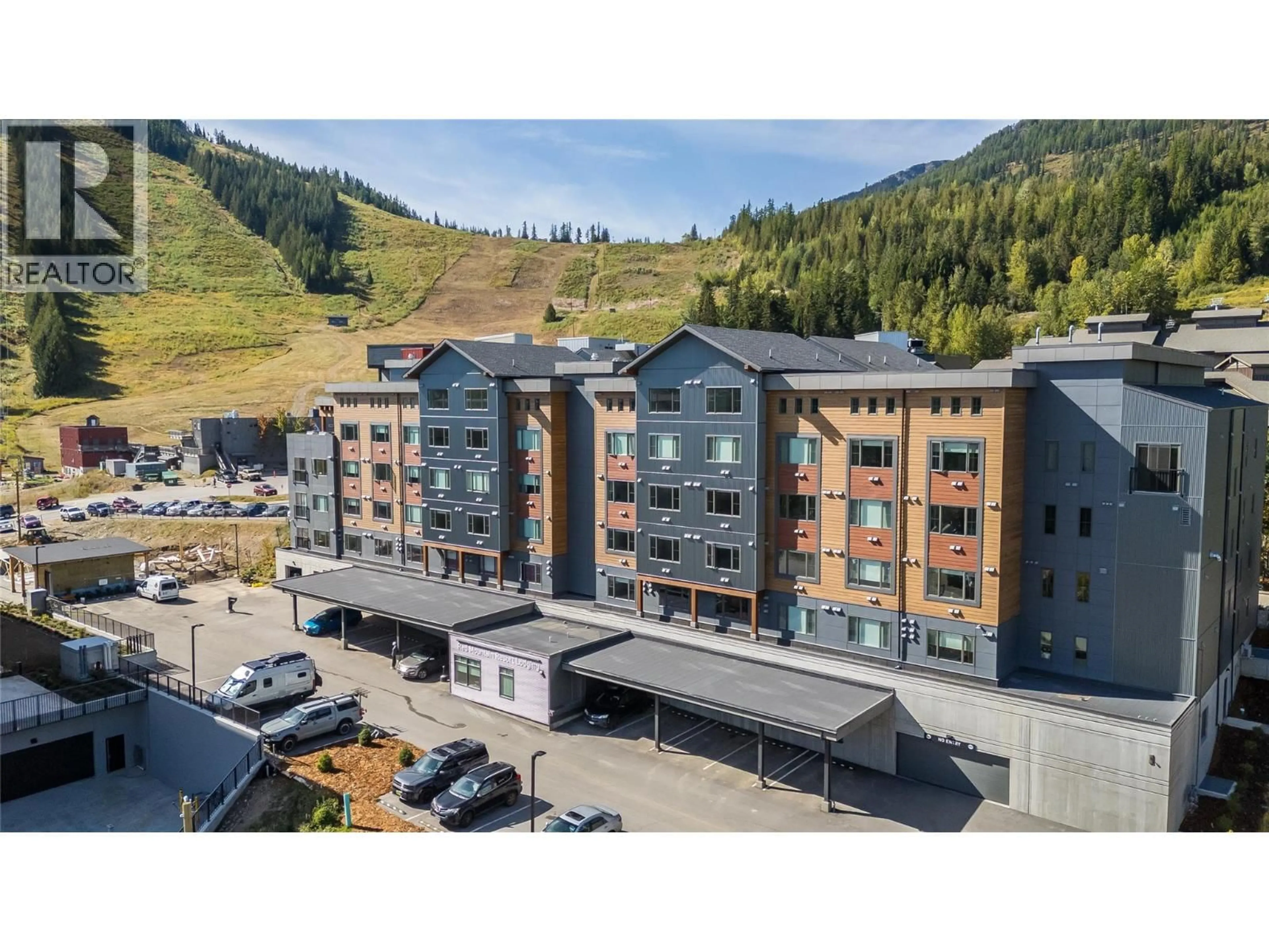 A pic from outside/outdoor area/front of a property/back of a property/a pic from drone, mountain view for 327 - 4280 RED MOUNTAIN ROAD, Rossland British Columbia V0G1Y0