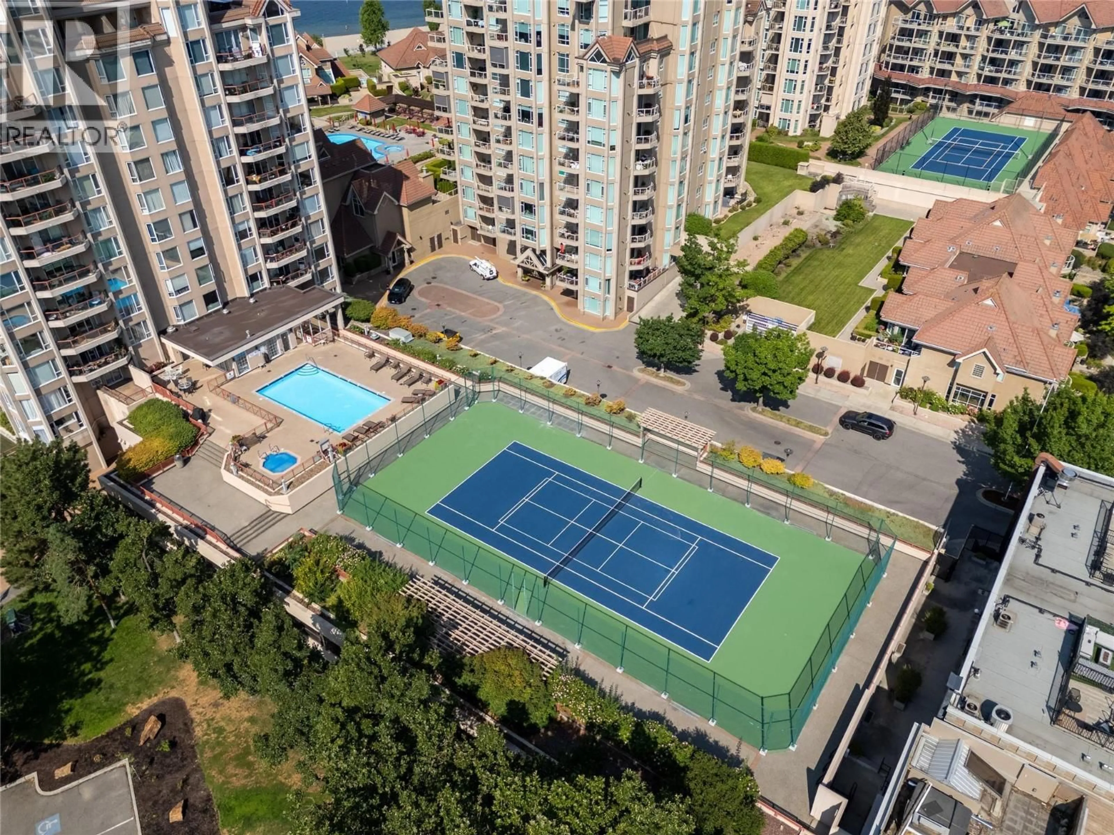 A pic from outside/outdoor area/front of a property/back of a property/a pic from drone, city buildings view from balcony for 603 - 1160 SUNSET DRIVE, Kelowna British Columbia V1Y9P7