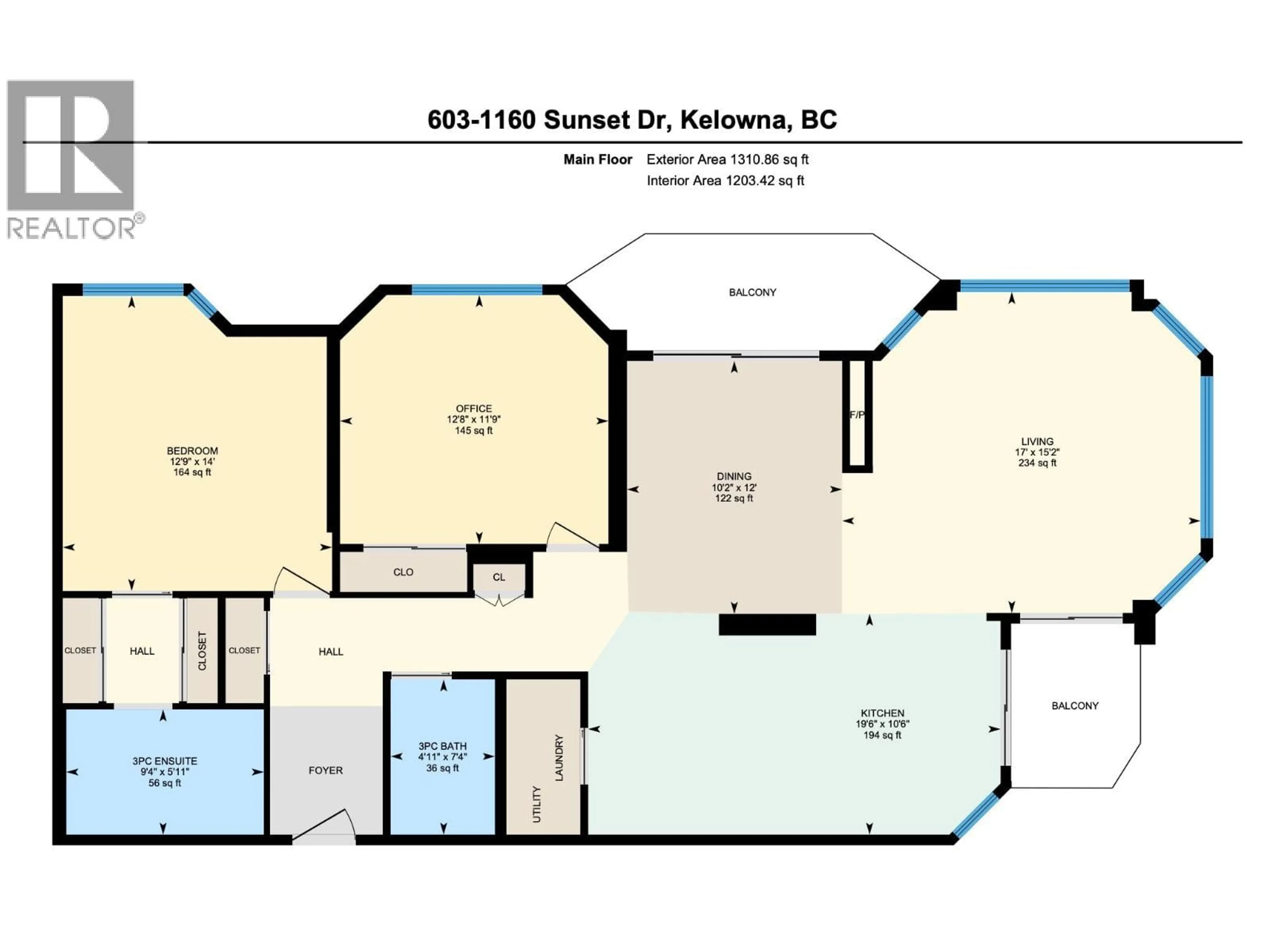 Floor plan for 603 - 1160 SUNSET DRIVE, Kelowna British Columbia V1Y9P7