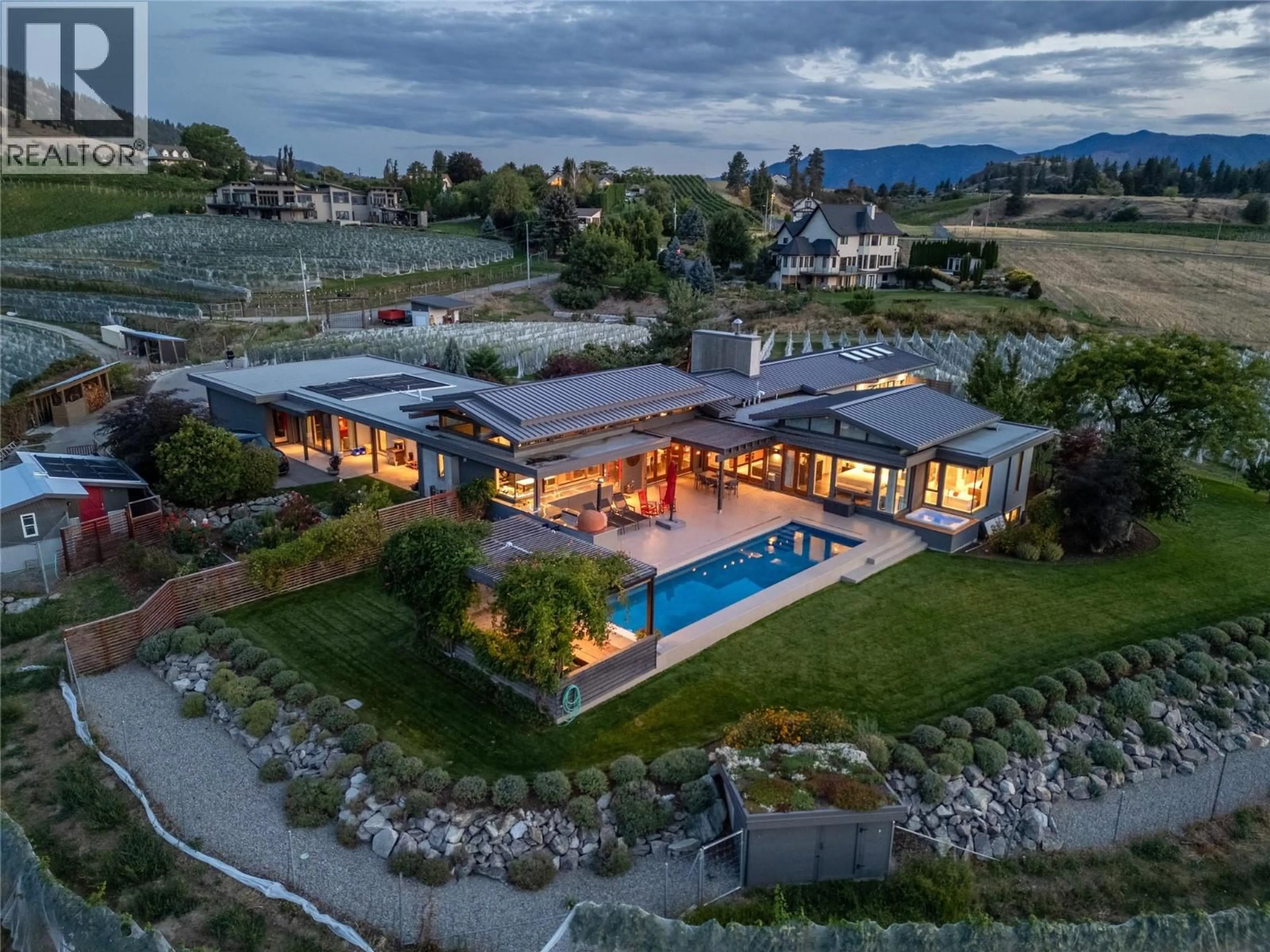A pic from outside/outdoor area/front of a property/back of a property/a pic from drone, mountain view for 823 SWORDER ROAD, Penticton British Columbia V2A8V2