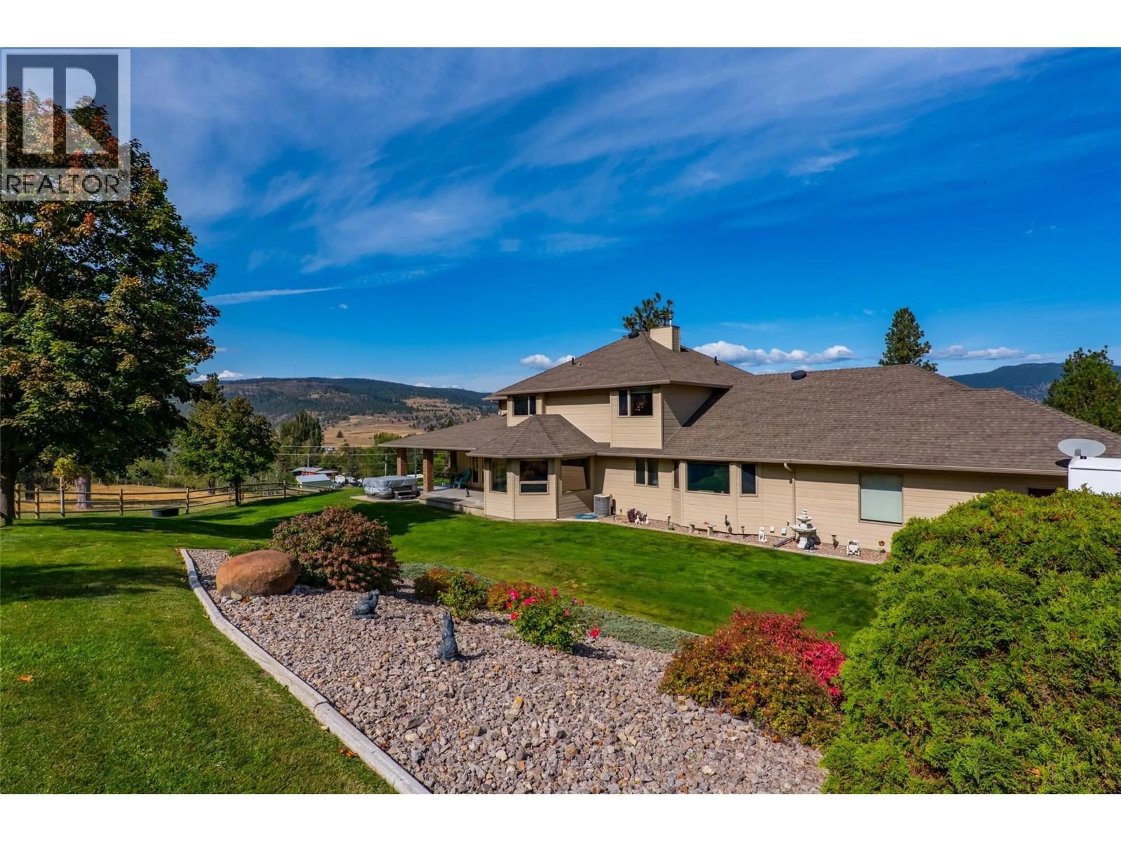 A pic from outside/outdoor area/front of a property/back of a property/a pic from drone, mountain view for 3088 FOX FARM ROAD, Merritt British Columbia V1K1B8