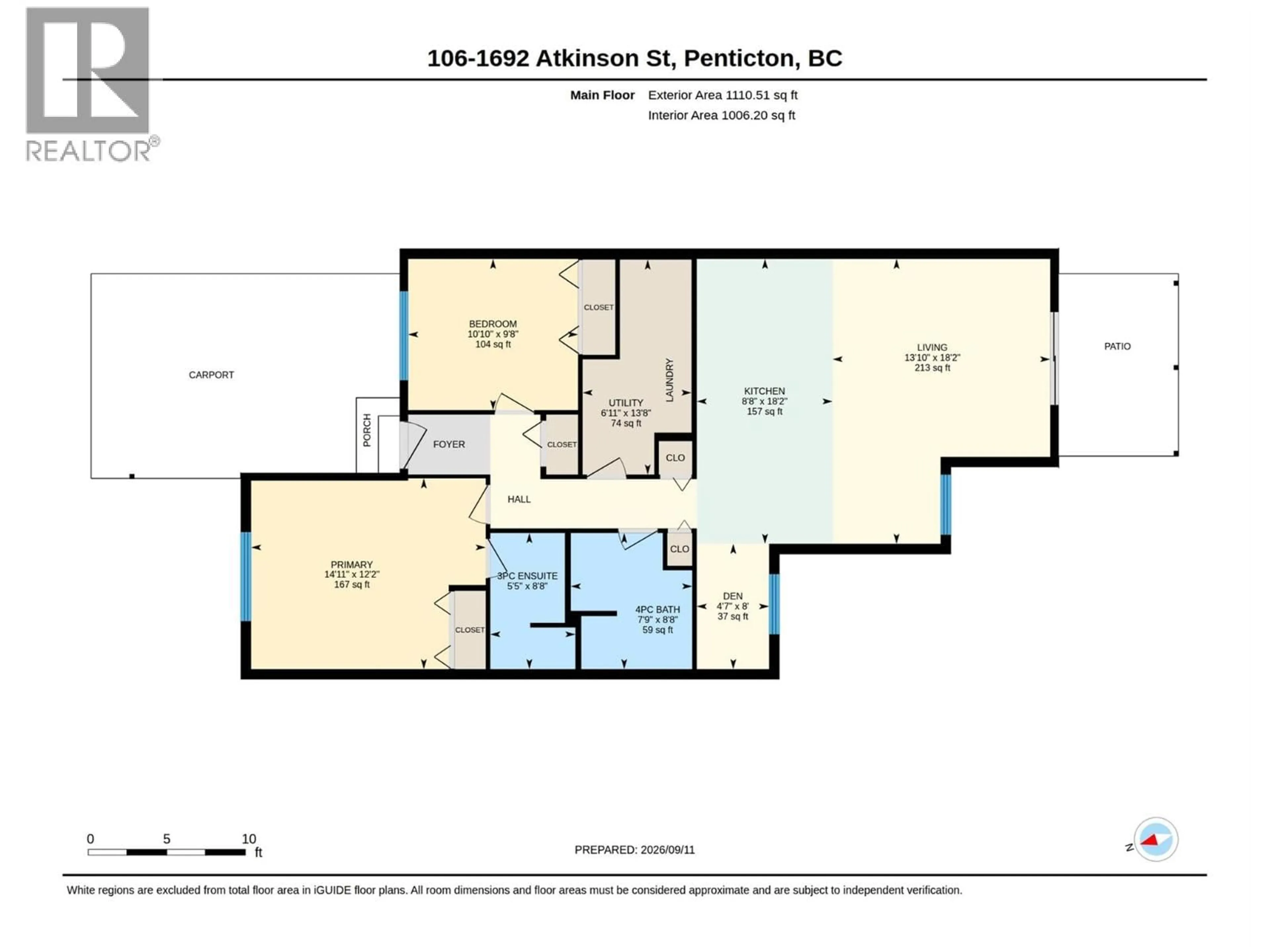 Floor plan for 106 - 1692 ATKINSON STREET, Penticton British Columbia V2A6B5