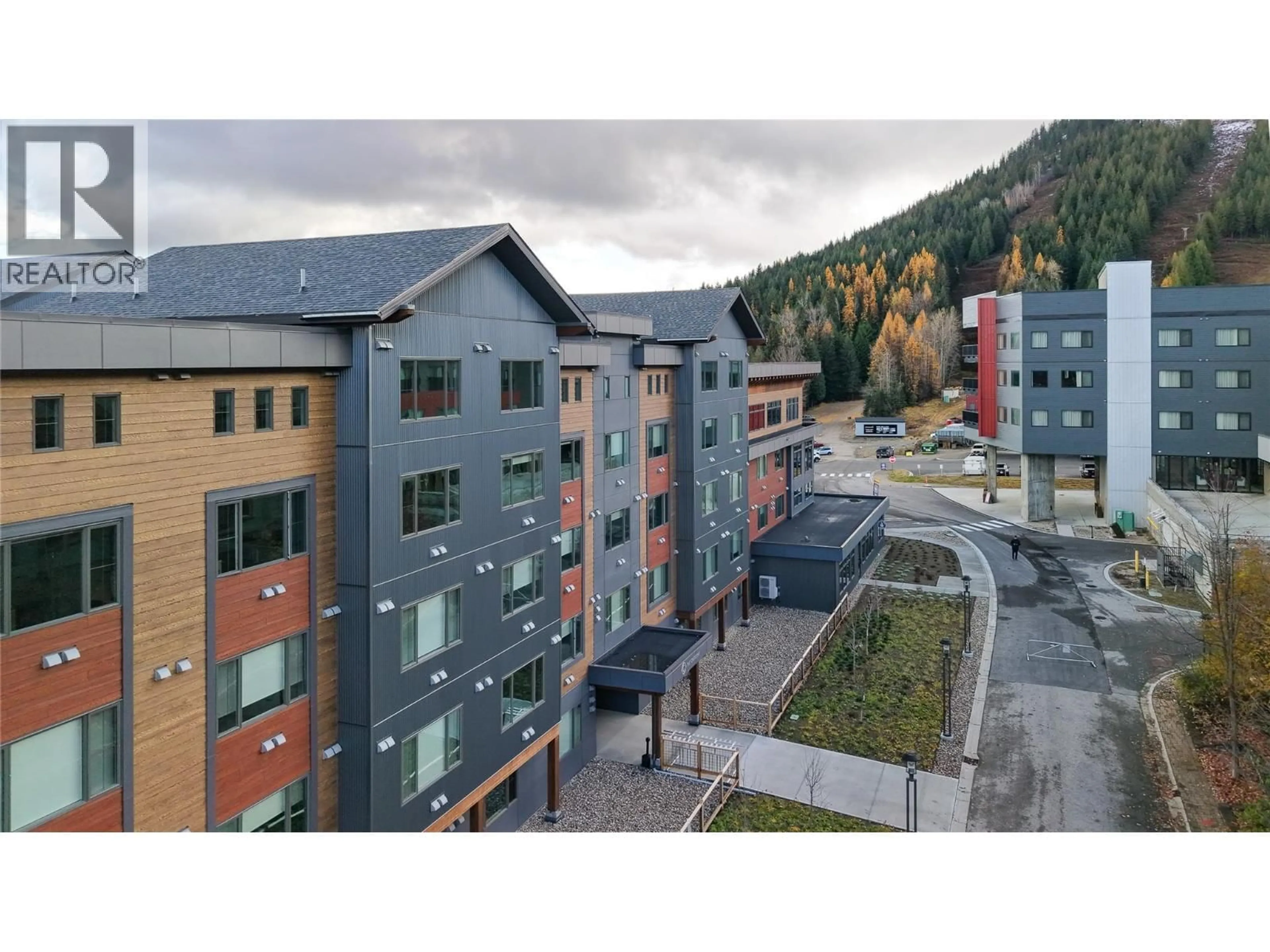 A pic from outside/outdoor area/front of a property/back of a property/a pic from drone, mountain view for 223 - 4280 RED MOUNTAIN ROAD, Rossland British Columbia V0G1Y0