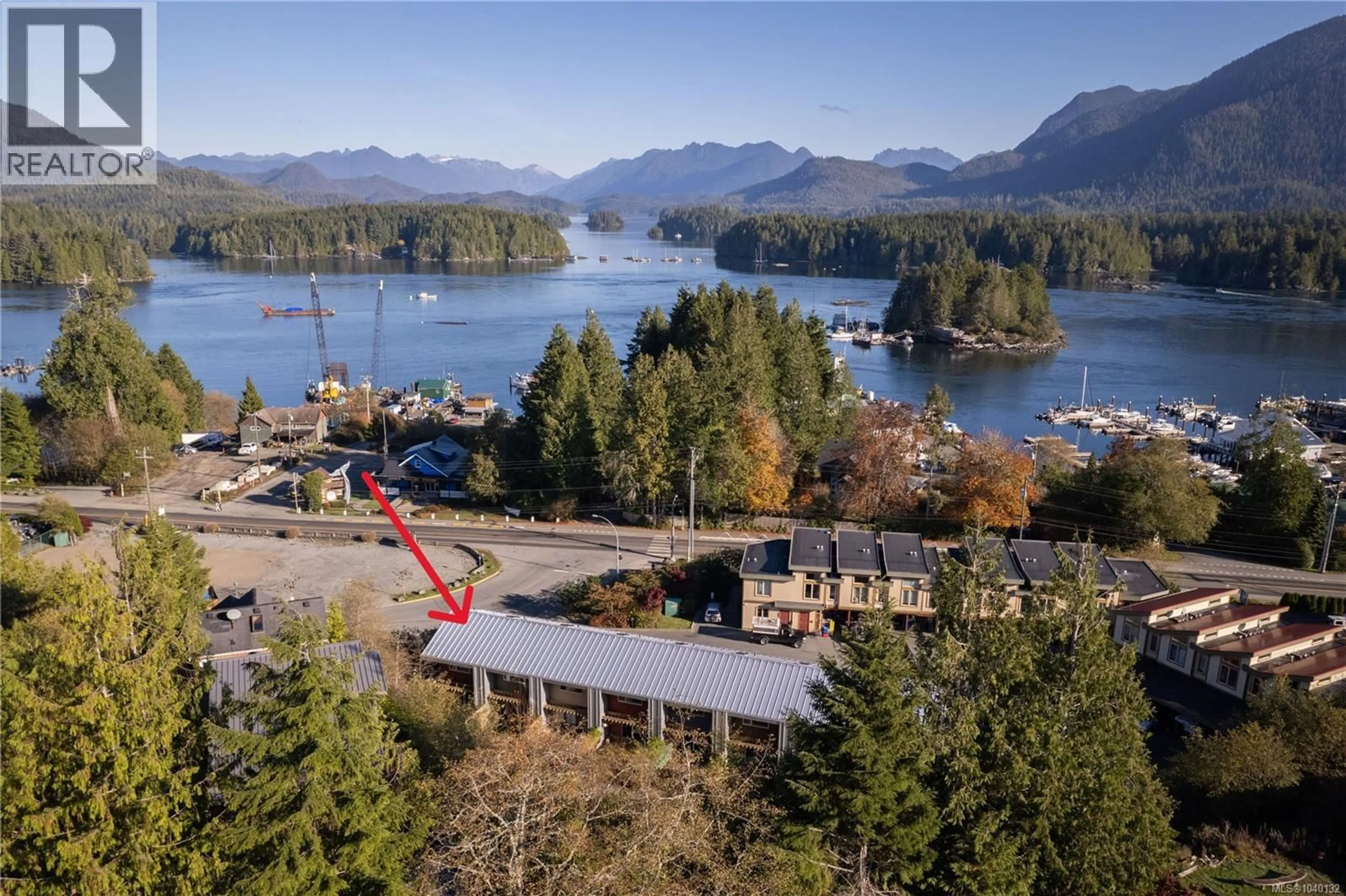 A pic from outside/outdoor area/front of a property/back of a property/a pic from drone, water/lake/river/ocean view for 122 - 605 GIBSON STREET, Tofino British Columbia V0R2Z0