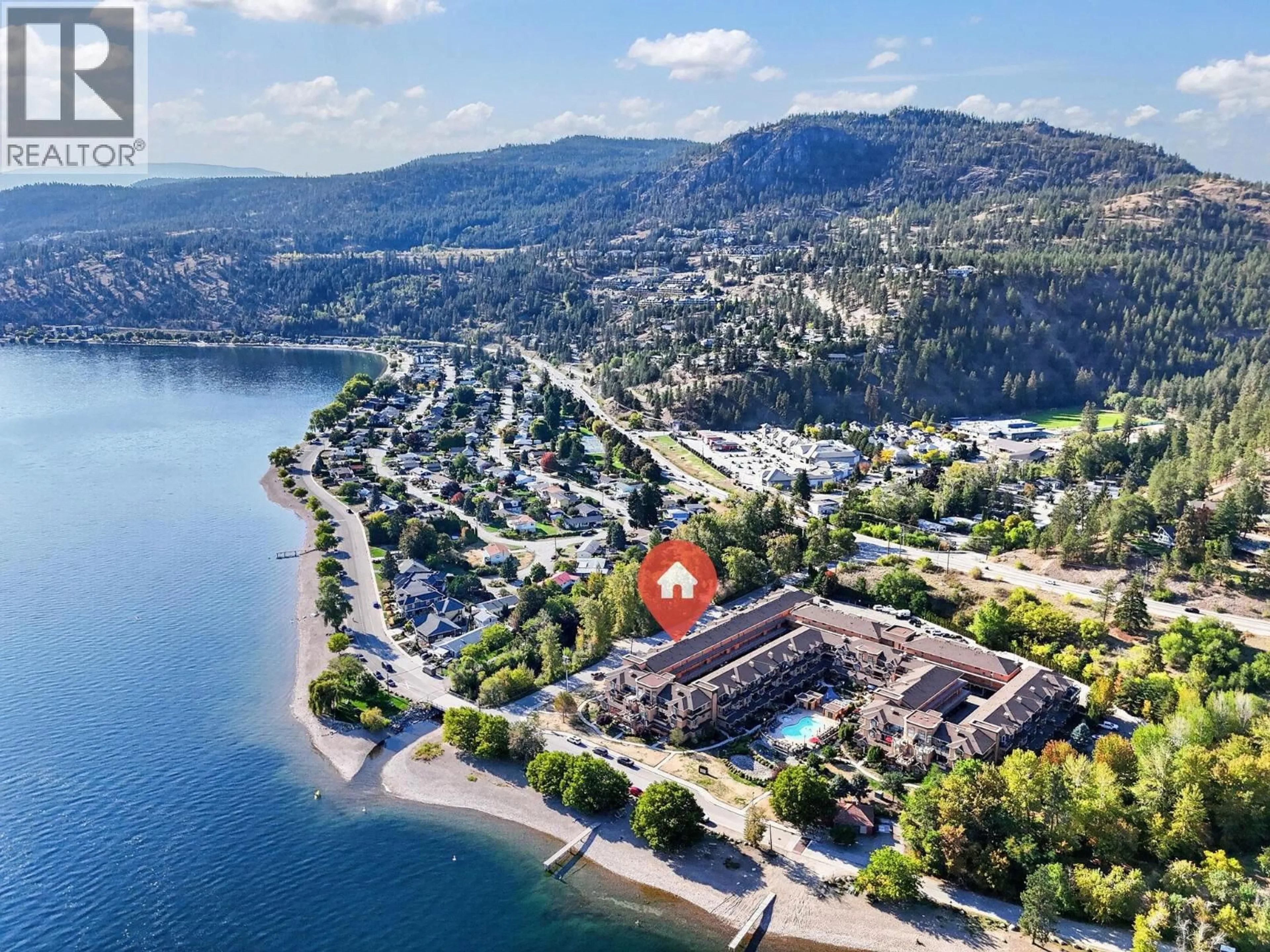A pic from outside/outdoor area/front of a property/back of a property/a pic from drone, water/lake/river/ocean view for 327 - 3996 BEACH AVENUE, Peachland British Columbia V0H1X5